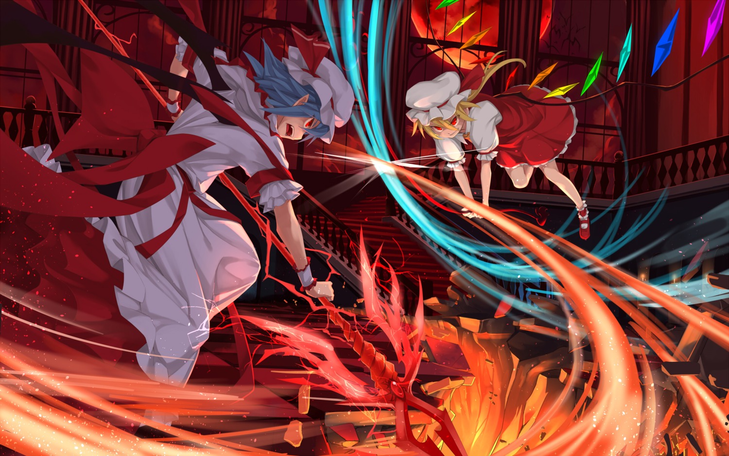 asu_tora dress flandre_scarlet remilia_scarlet touhou weapon wings