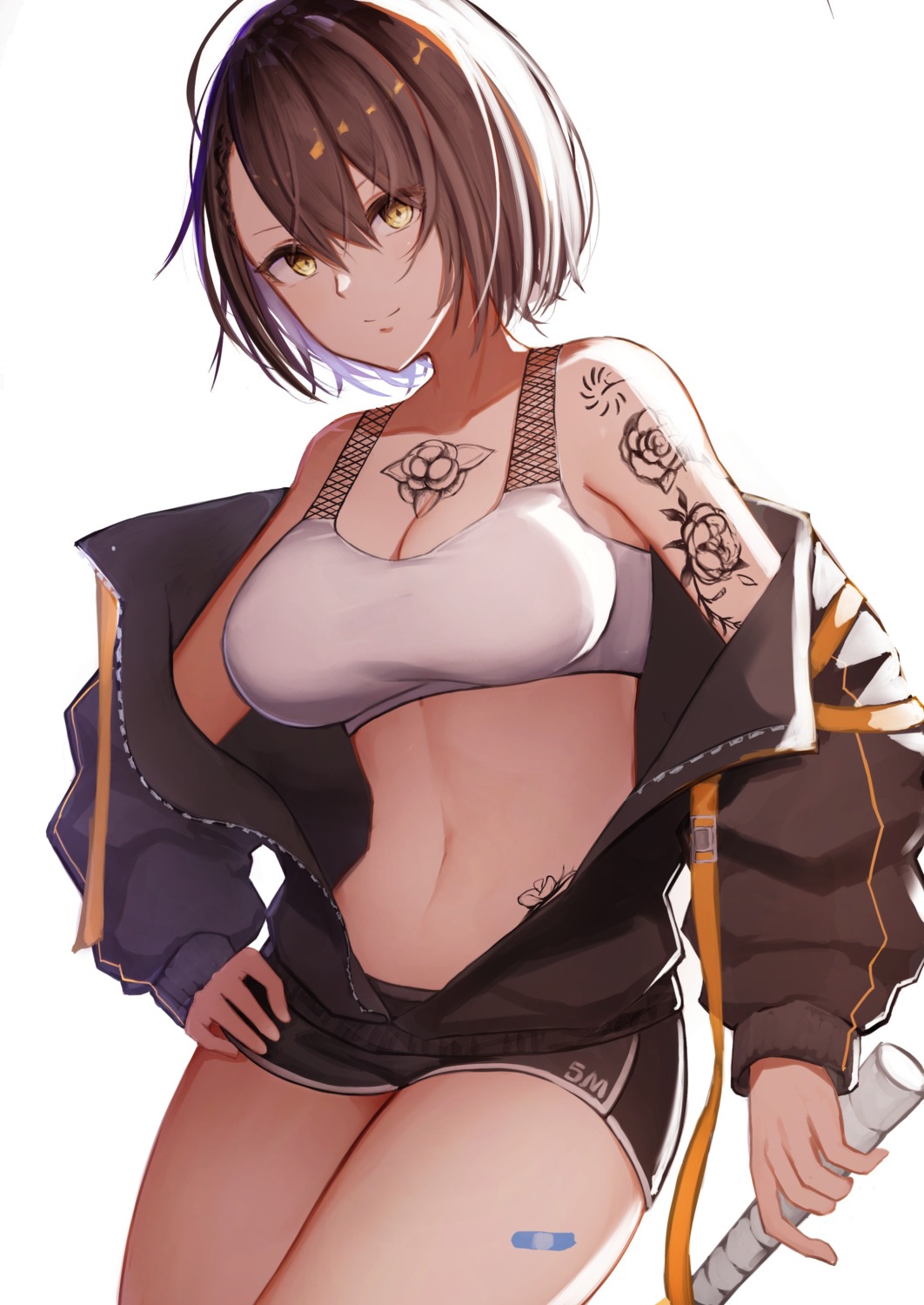 azur_lane baltimore_(azur_lane) bandaid cleavage open_shirt pnatsu tattoo