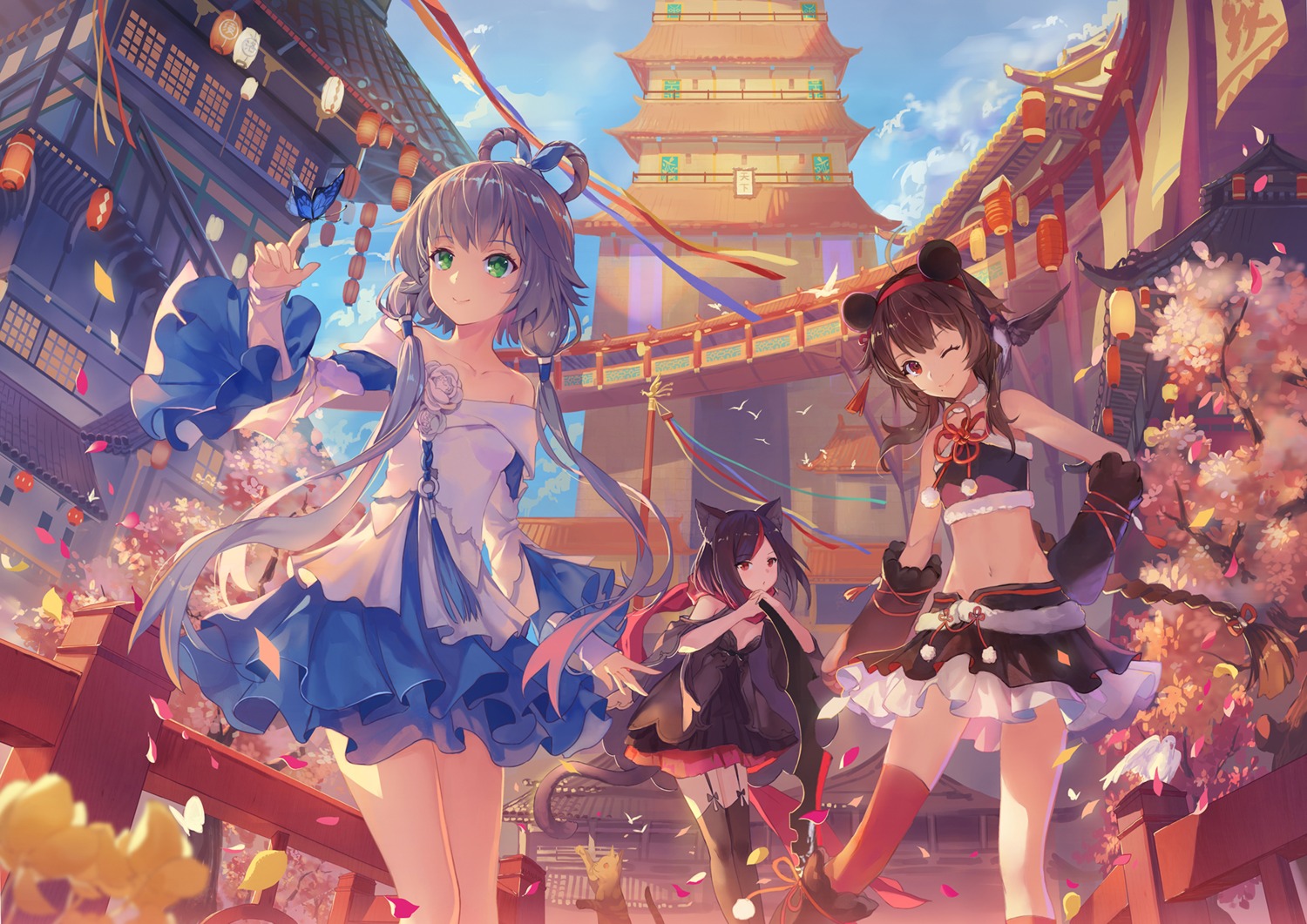 animal_ears criin crossover dress luo_tianyi nekomimi stockings tail thighhighs tianxia vocaloid yuezheng_ling