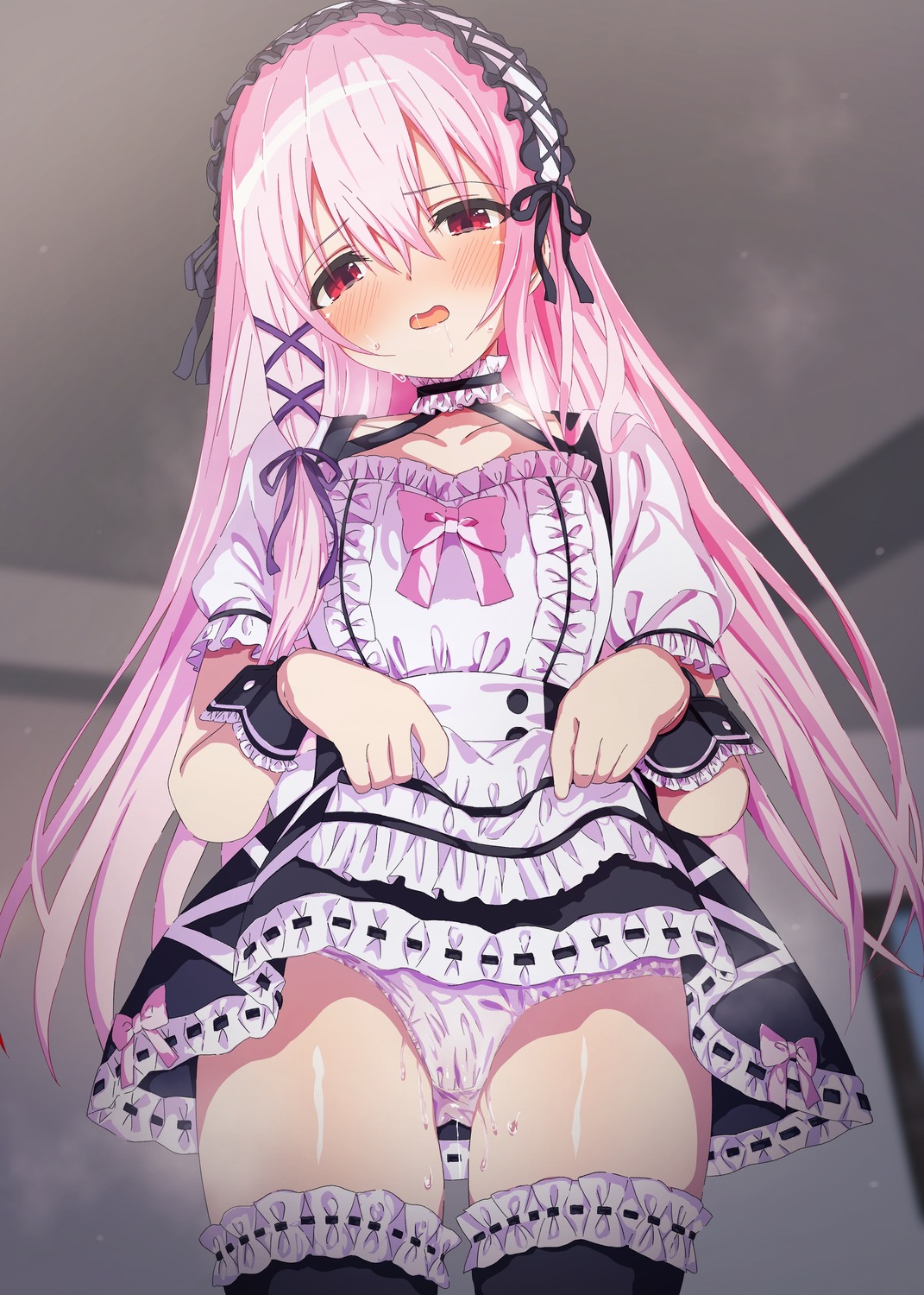 artina cameltoe engage_kiss kisara_(engage_kiss) maid pantsu pussy_juice skirt_lift thighhighs