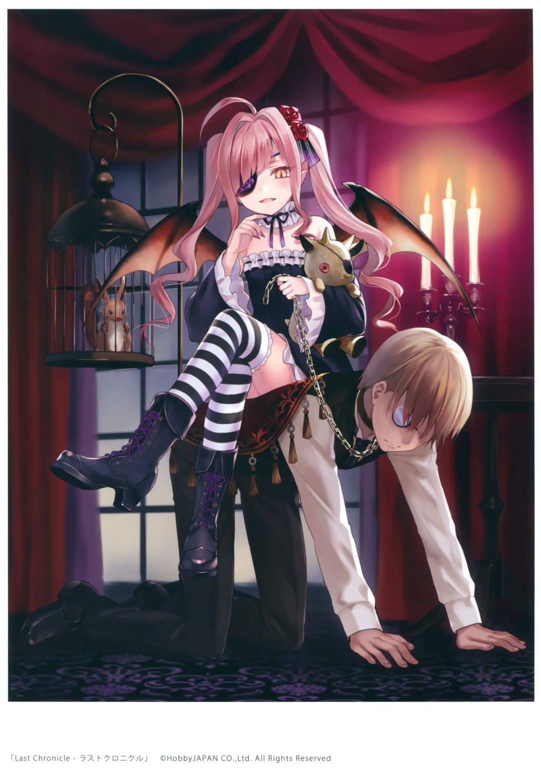 dress eyepatch fukahire heels last_chronicle megane pointy_ears ruinon thighhighs wings