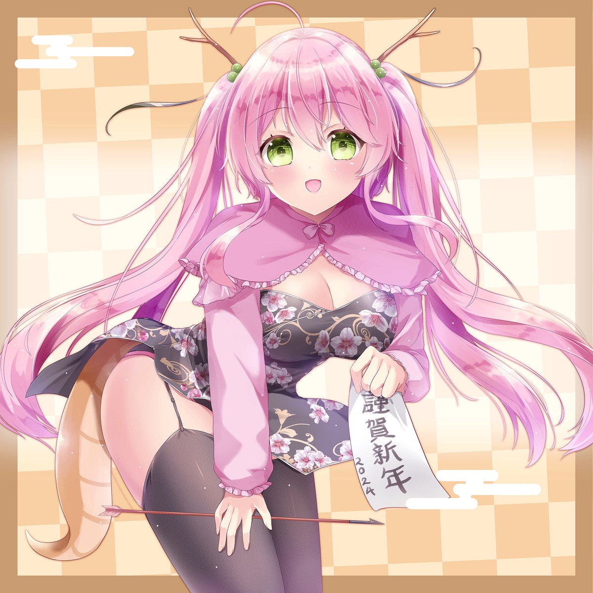 chinadress horns kishimaharuno skirt_lift stockings tail thighhighs