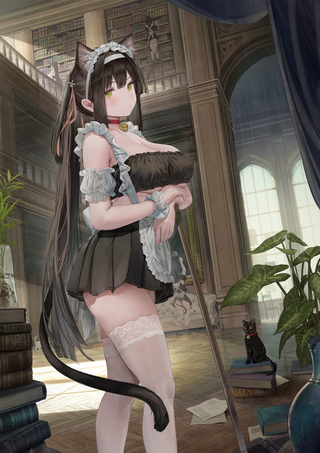 animal_ears arl maid neko nekomimi no_bra tail thighhighs