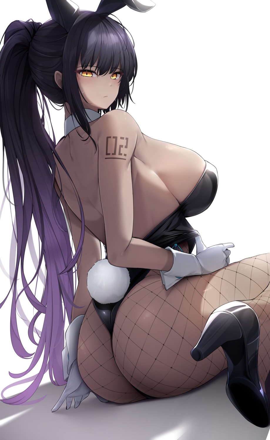 animal_ears ass blue_archive bunny_ears bunny_girl ddangbi fishnets heels kakudate_karin no_bra pantyhose tail tattoo