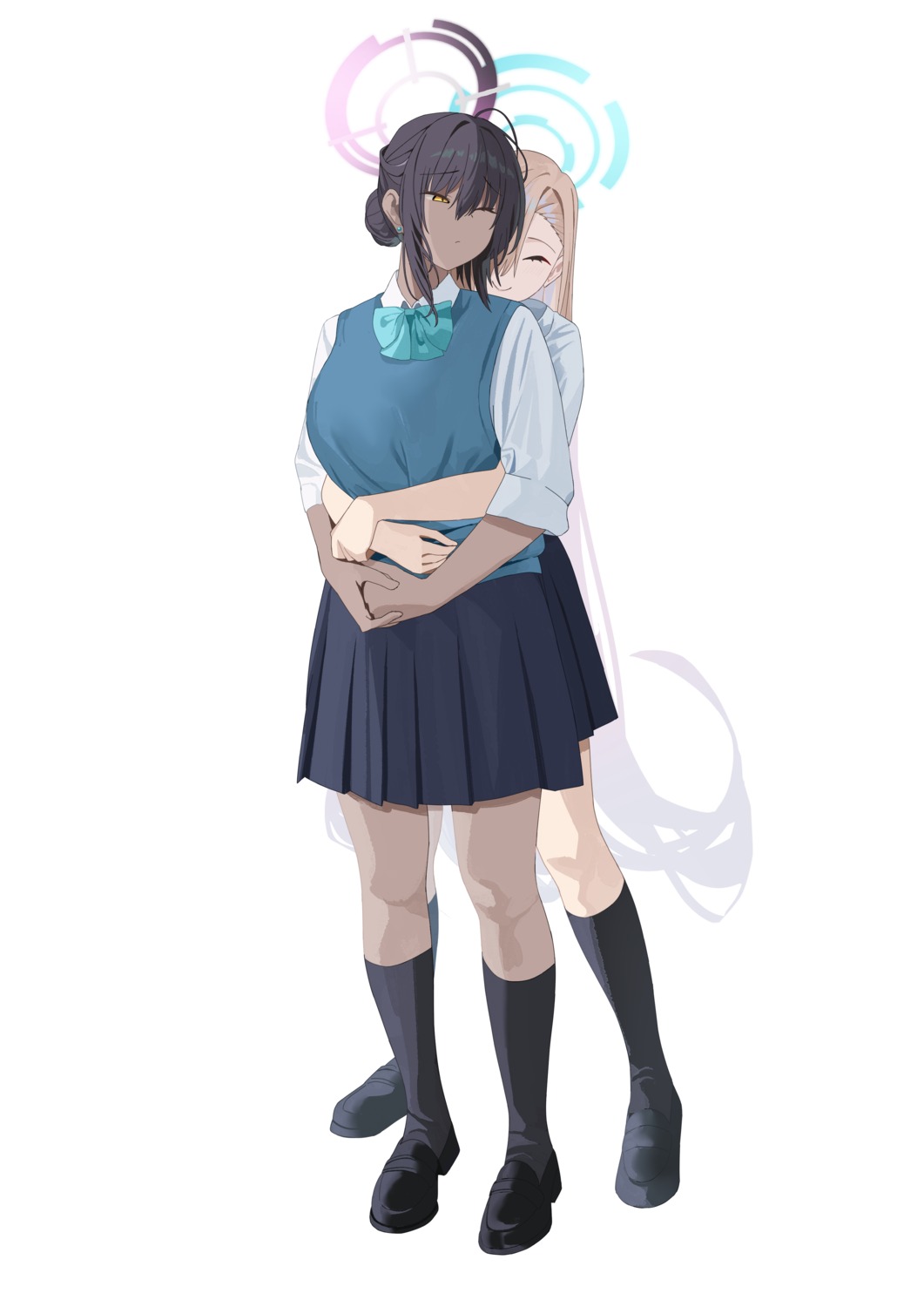 blue_archive halo ichinose_asuna kakudate_karin seifuku sweater tnr_(horiko1525) yuri