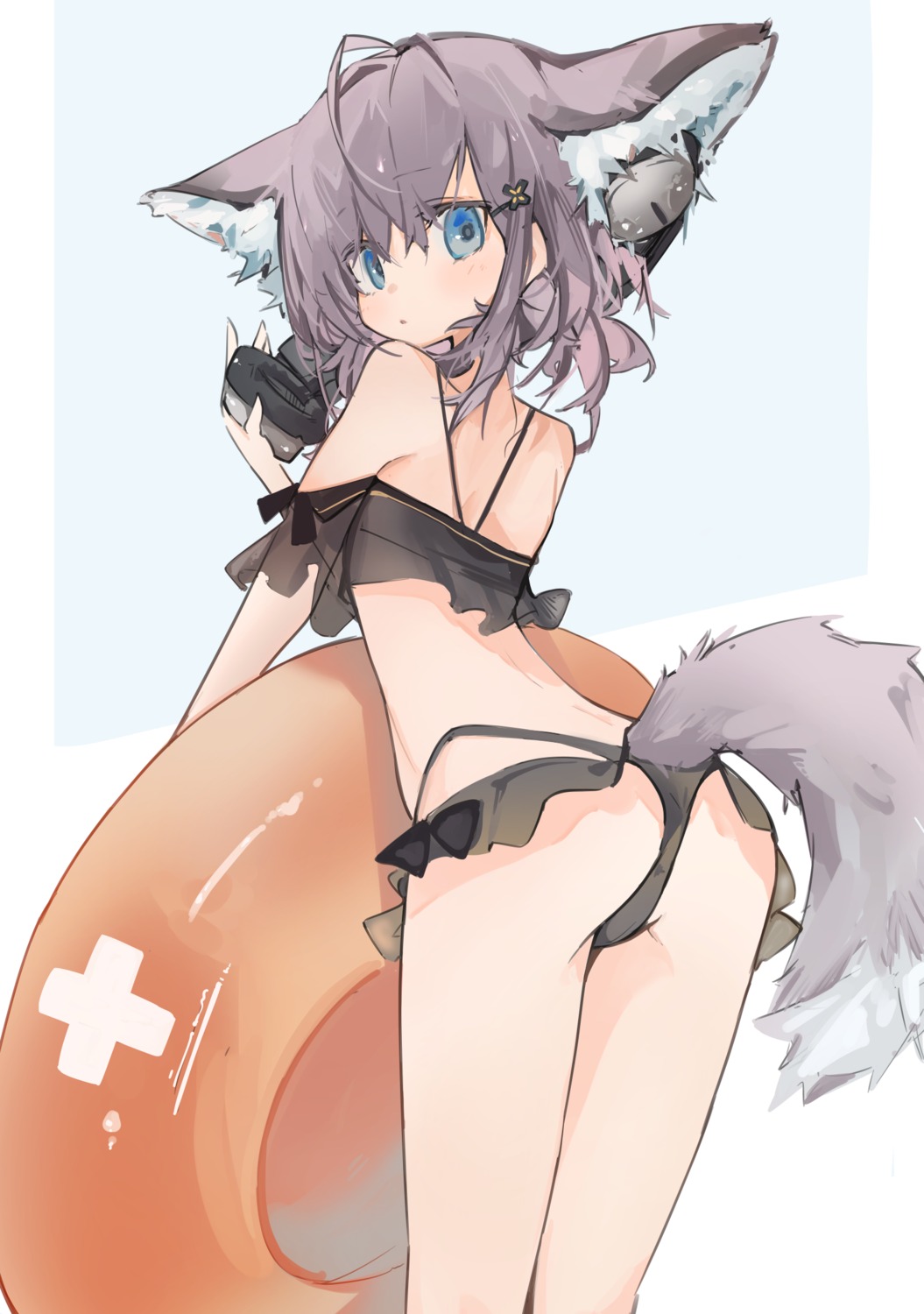 animal_ears arknights ass bikini headphones mikojin see_through sussurro_(arknights) swimsuits tail thong