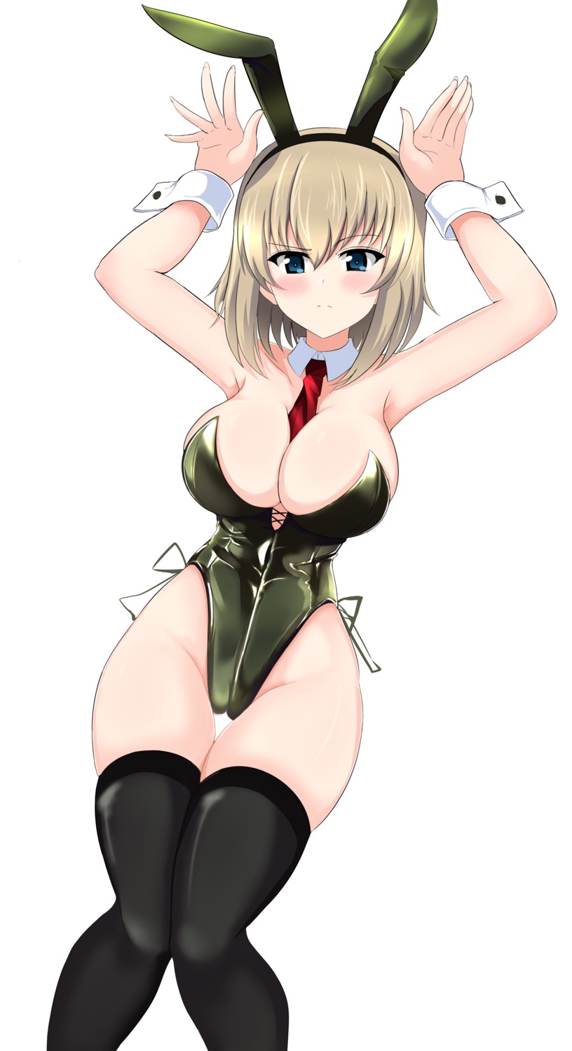 aikir_(jml5160) animal_ears bunny_ears bunny_girl girls_und_panzer katyusha no_bra thighhighs