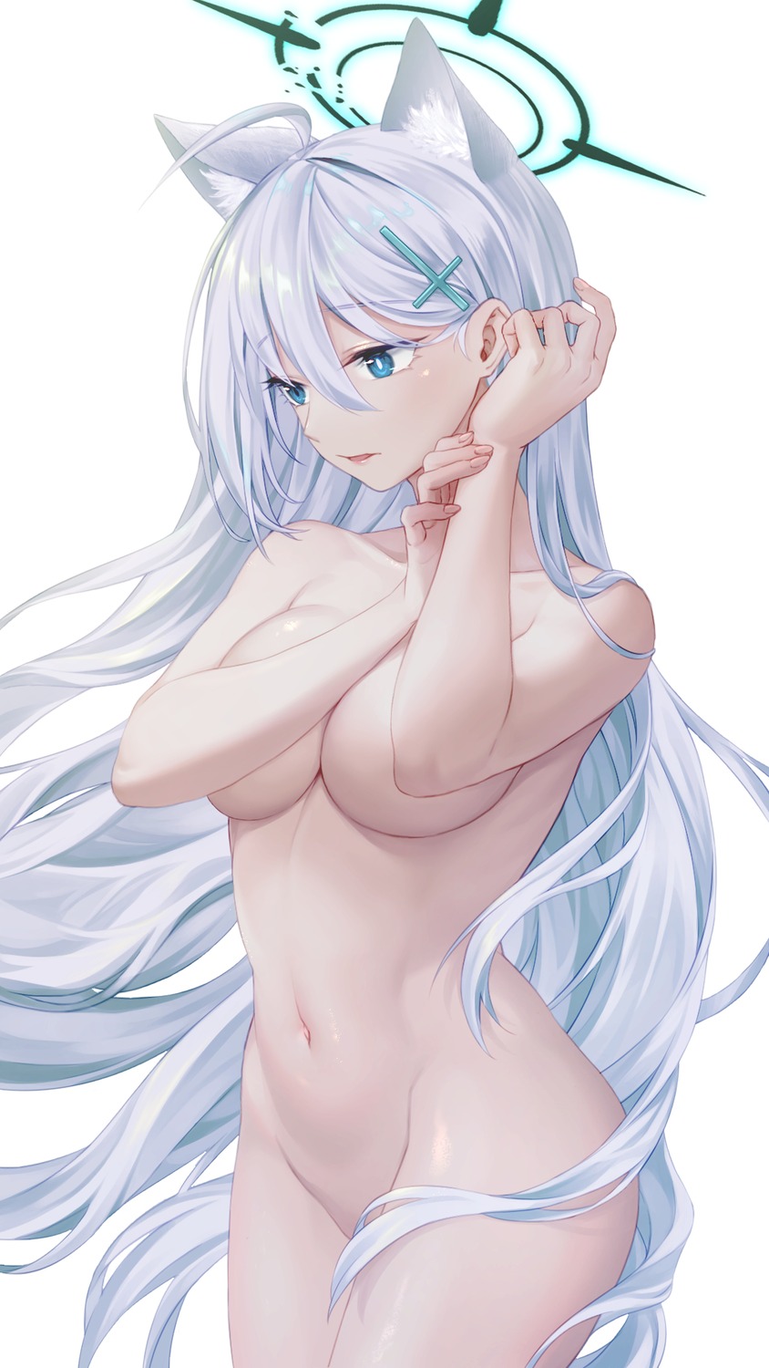 aesice animal_ears blue_archive halo naked nekomimi shiroko_terror sunaookami_shiroko