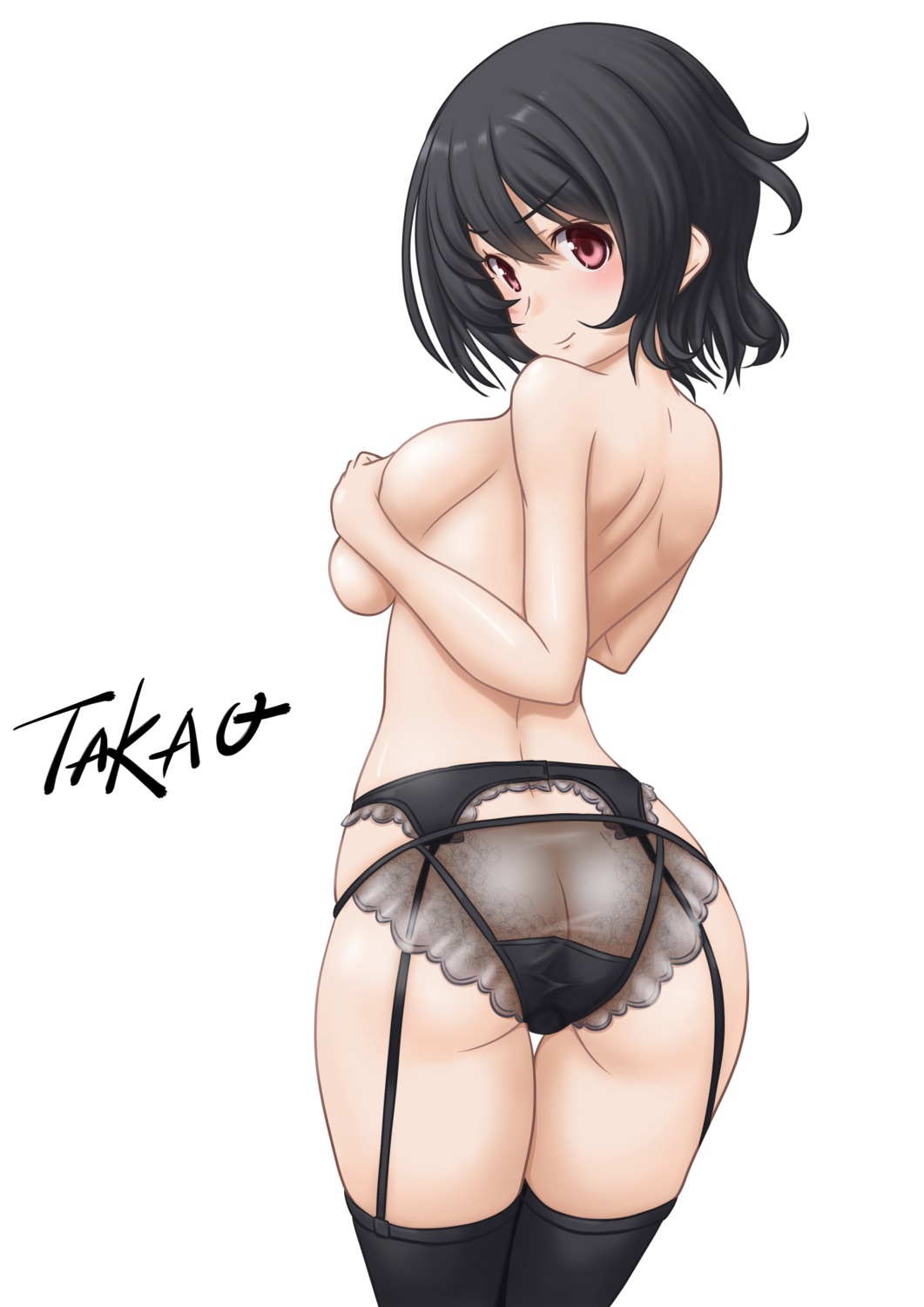 ass breast_hold garter_belt kantai_collection pantsu see_through stockings t2r takao_(kancolle) thighhighs topless