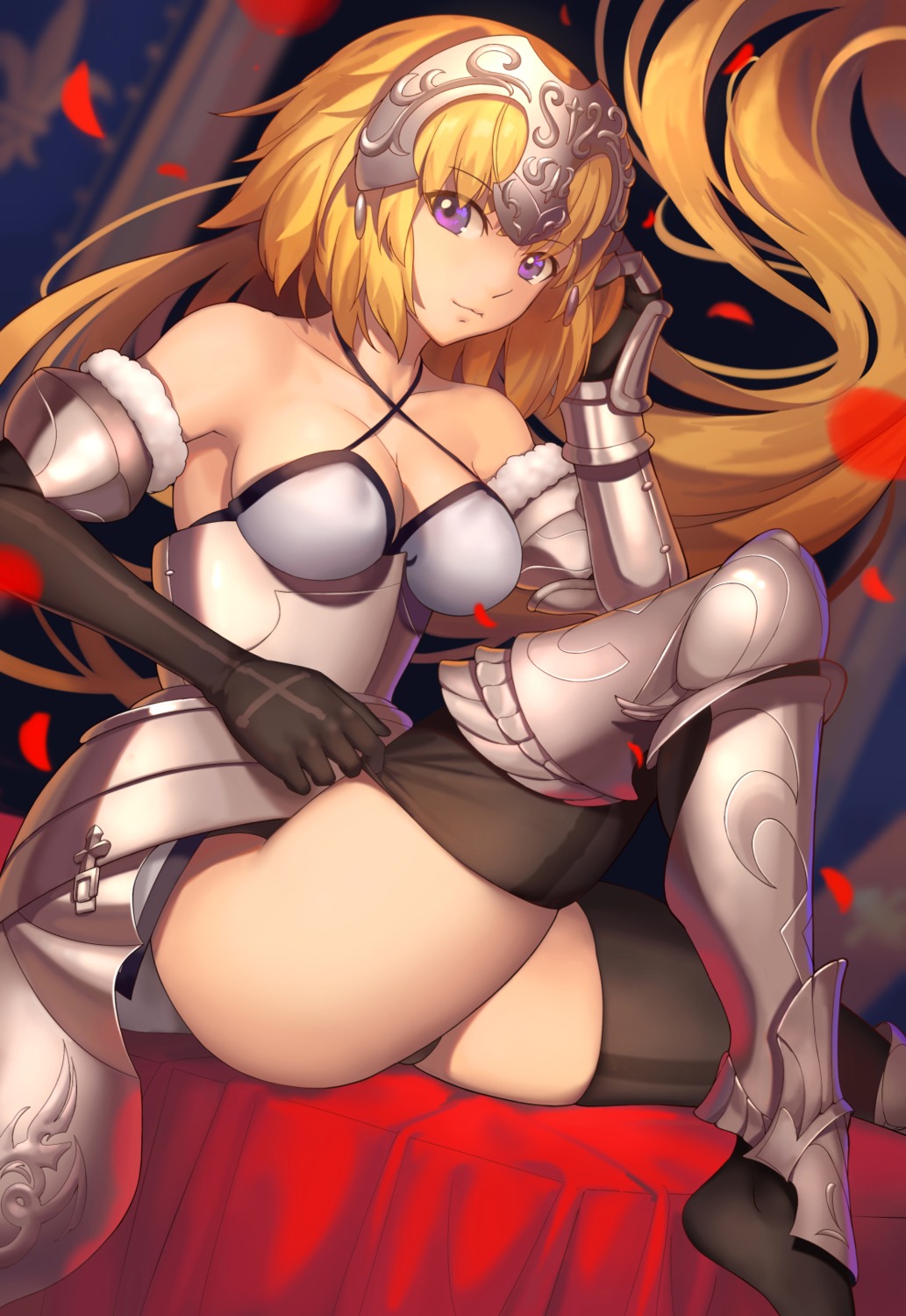 armor cleavage fate/apocrypha fate/grand_order fate/stay_night jeanne_d'arc jeanne_d'arc_(fate) pantsu thighhighs tsuki_suigetsu undressing