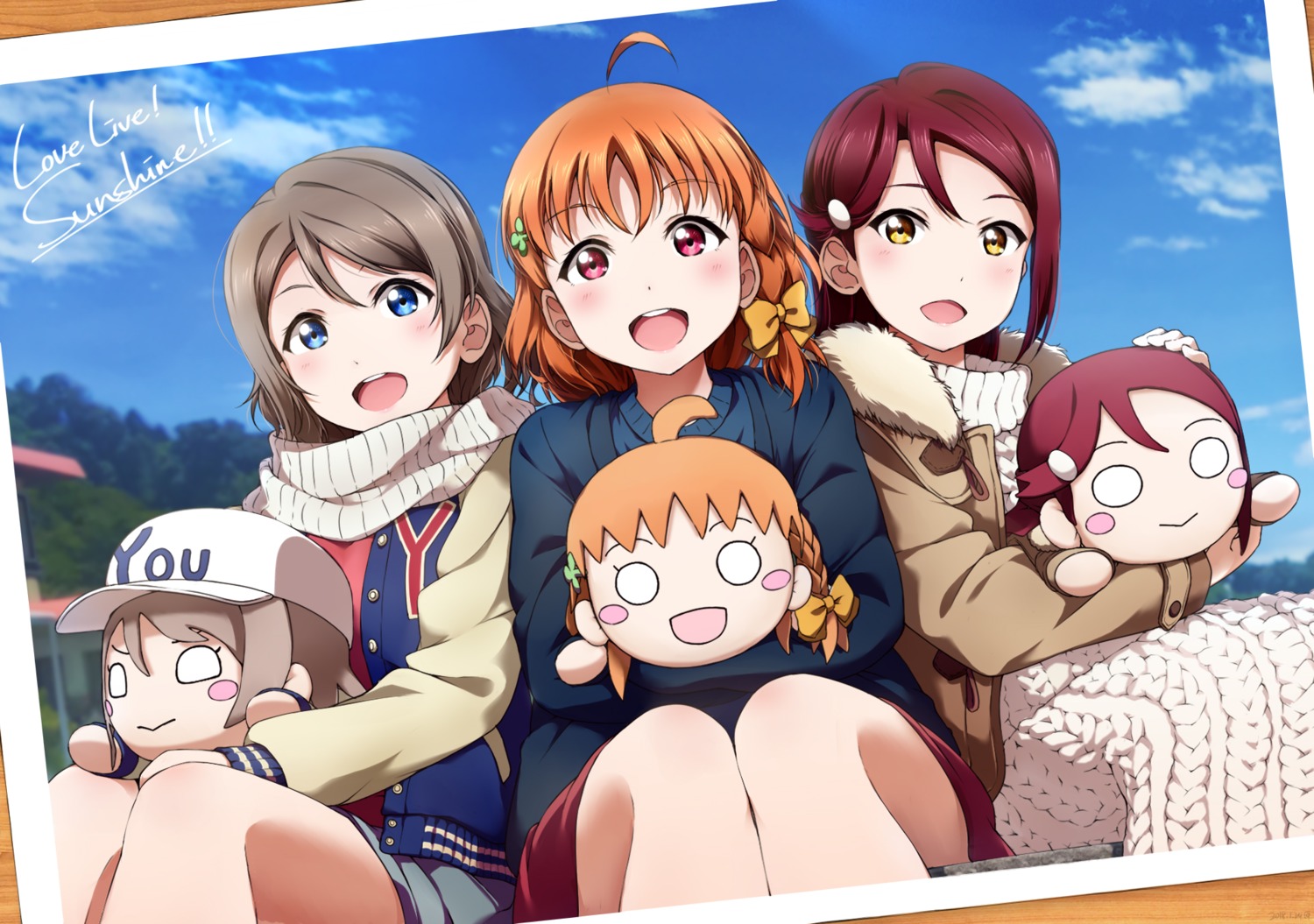 chibi dress love_live!_sunshine!! sakurauchi_riko shiimai sweater takami_chika watanabe_you