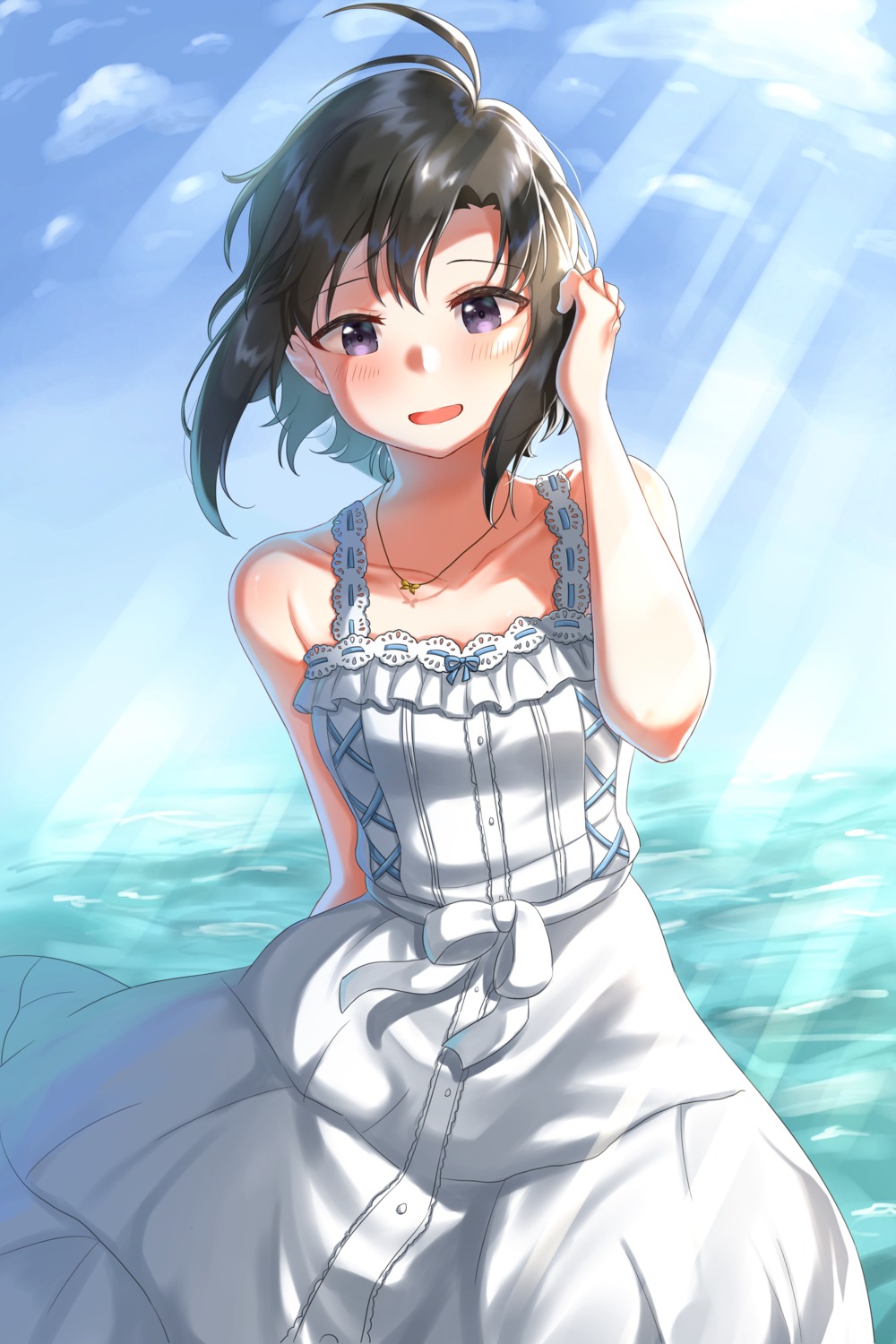 dress kikuchi_makoto skirt_lift summer_dress the_idolm@ster waka_usagi