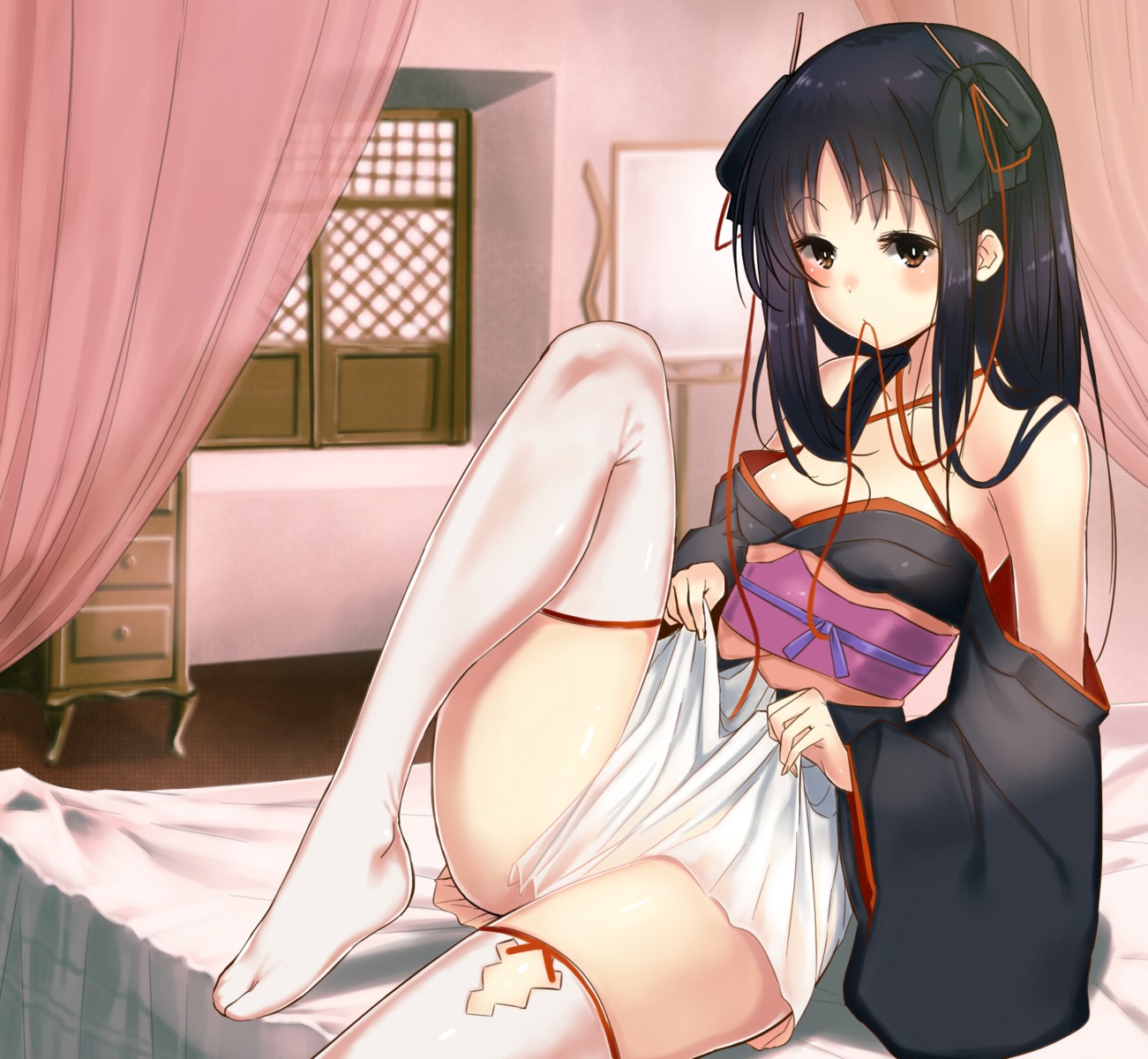 kawakami_masaki kimono machine-doll_wa_kizutsukanai skirt_lift thighhighs yaya