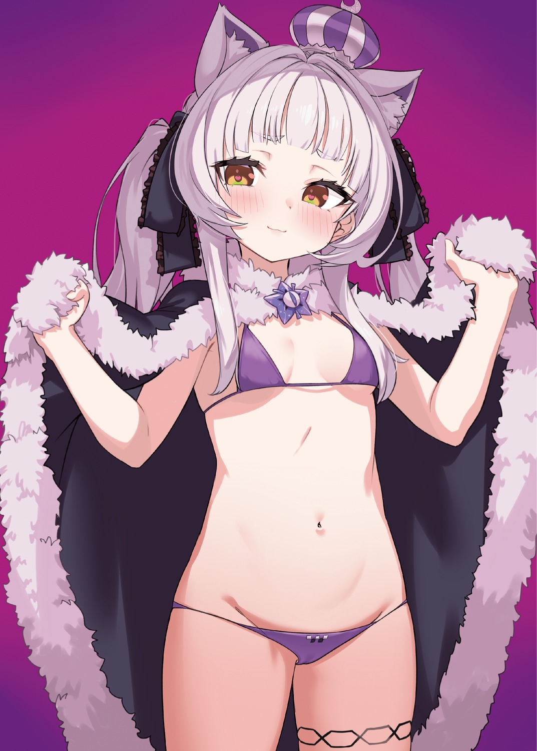 animal_ears bikini cameltoe garter hololive ivan_wang murasaki_shion nekomimi swimsuits thong