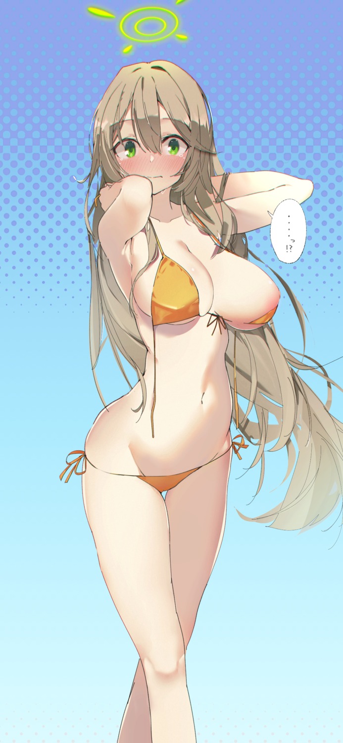 bikini blue_archive halo harenchitomeko izayoi_nonomi nipples panty_pull swimsuits wardrobe_malfunction