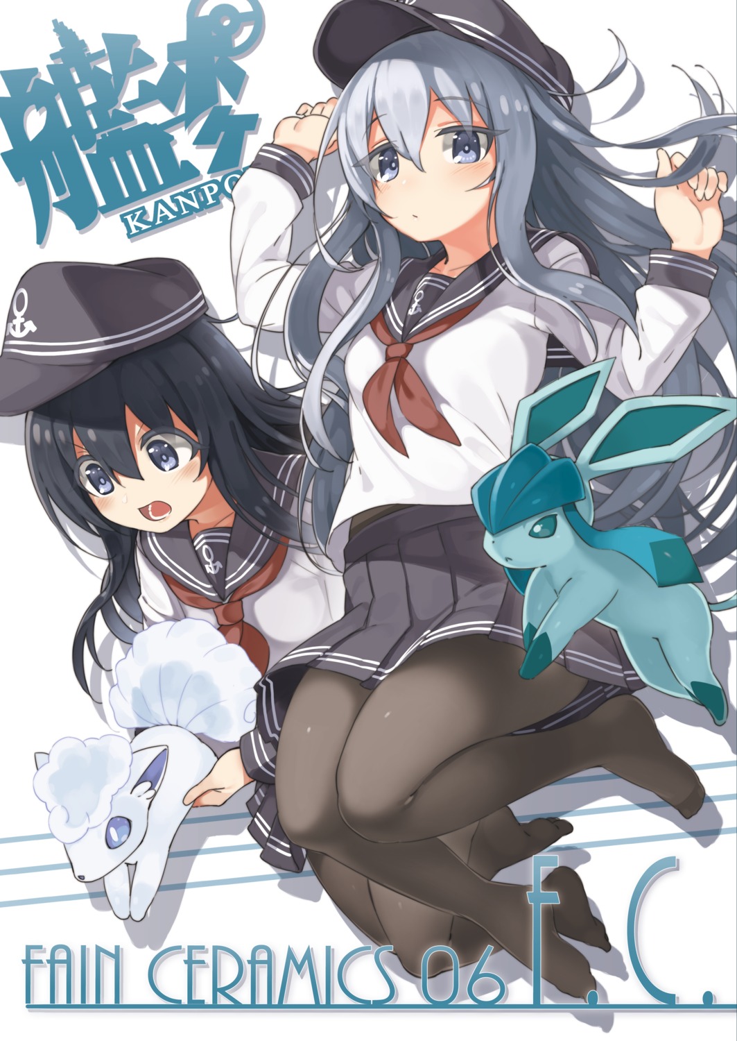 akatsuki_(kancolle) alolan_vulpix crossover glaceon hibiki_(kancolle) kantai_collection pantyhose pokemon pokemon_bdsp pokemon_dppt pokemon_sm pokemon_usum seifuku seramikku