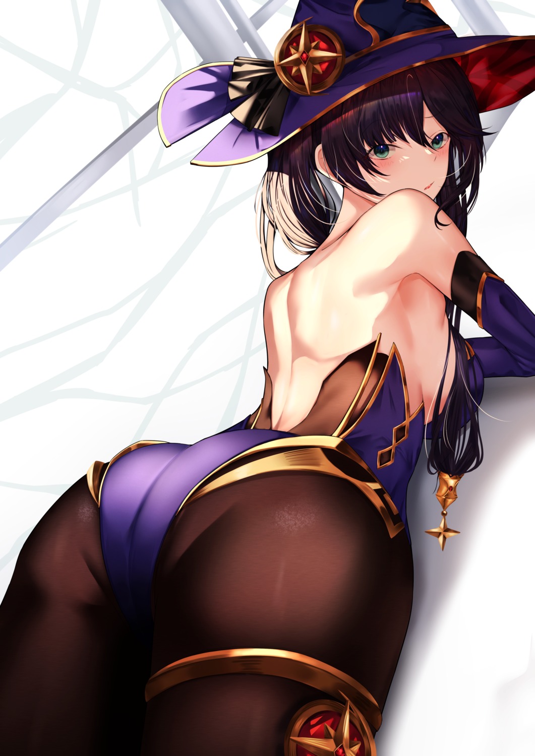 ass garter genshin_impact leotard misa_pika mona_megistus pantyhose witch