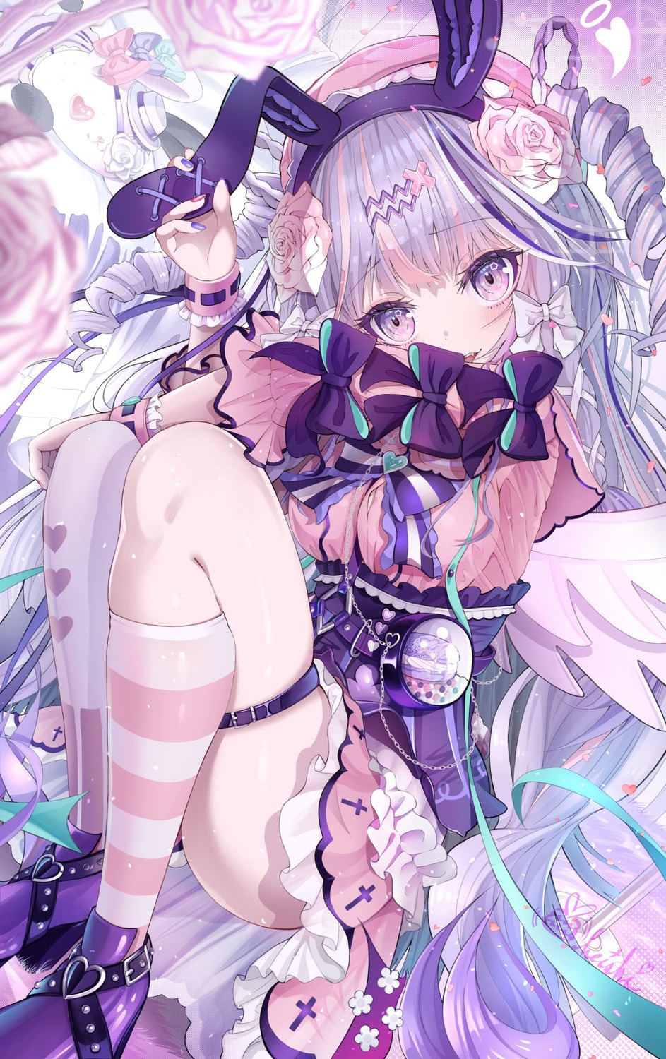 animal_ears bin_murasaki bunny_ears garter lolita_fashion skirt_lift wings