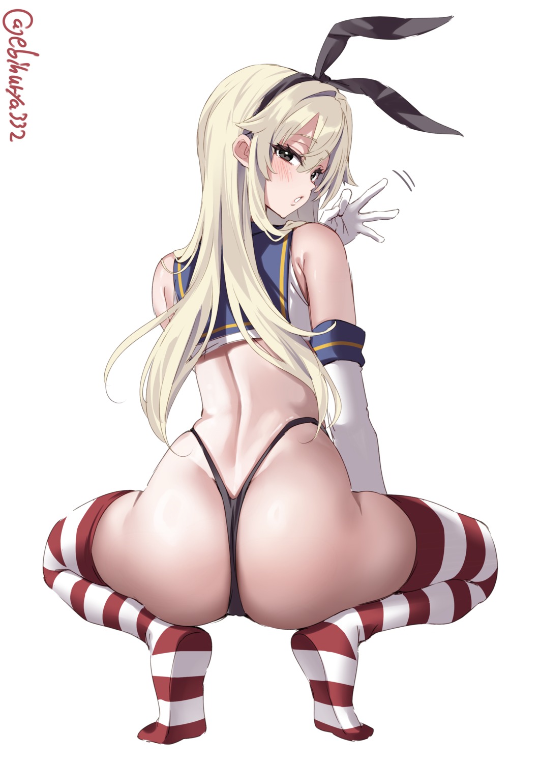 animal_ears ass bunny_ears cameltoe ebifurya kantai_collection loli pantsu seifuku shimakaze_(kancolle) thighhighs thong