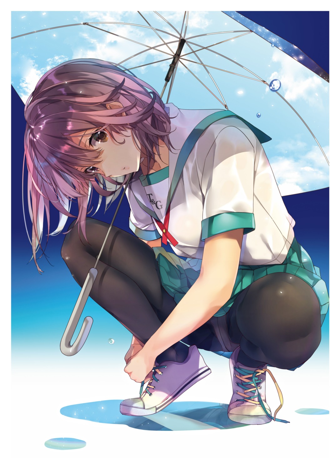 pantsu pantyhose seifuku skirt_lift taira_tsukune umbrella