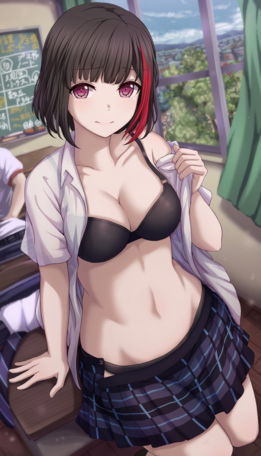 bang_dream! bra cleavage mitake_ran narafume open_shirt pantsu seifuku undressing