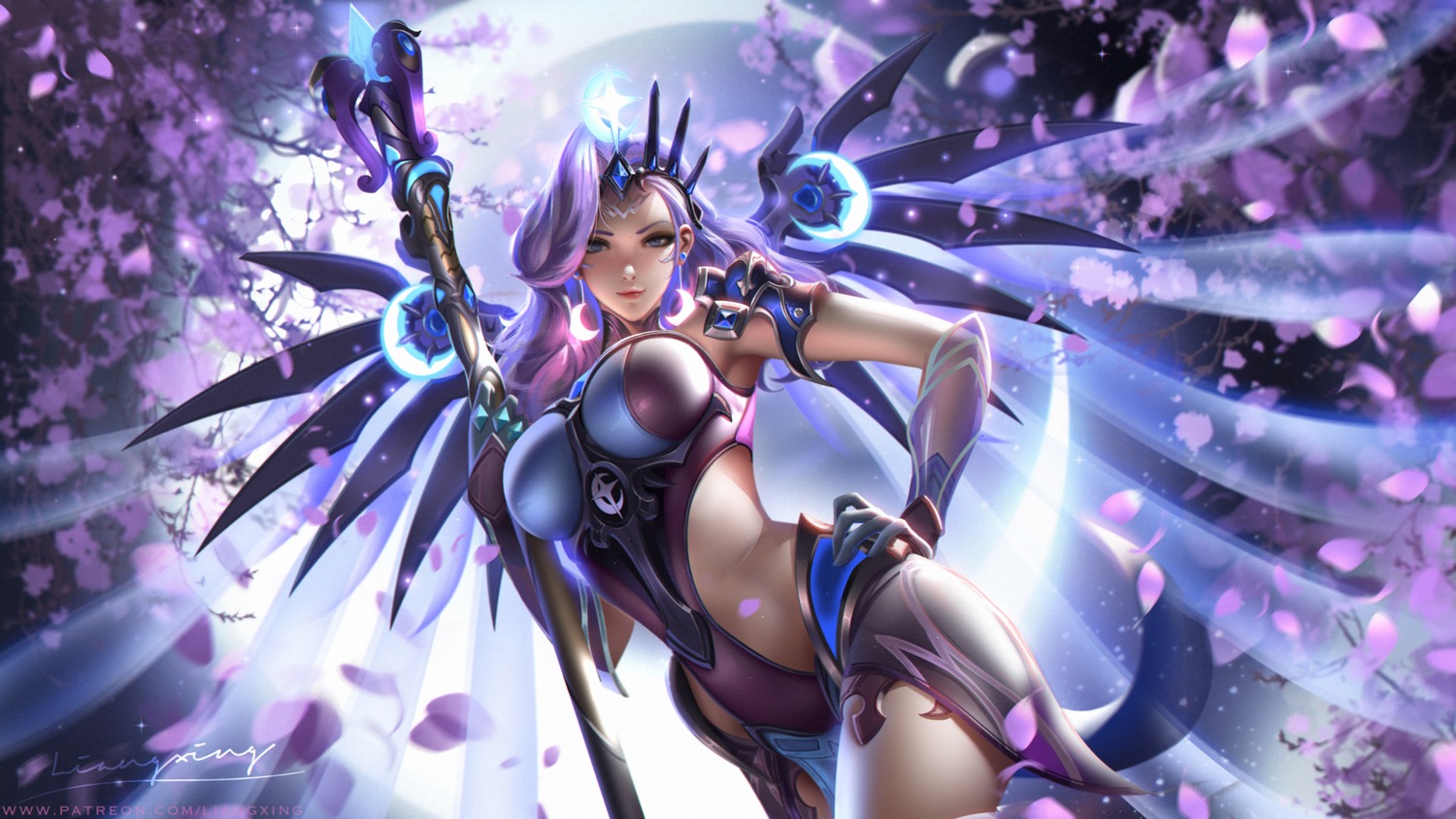 armor leotard liang_xing mercy_(overwatch) overwatch wallpaper weapon wings