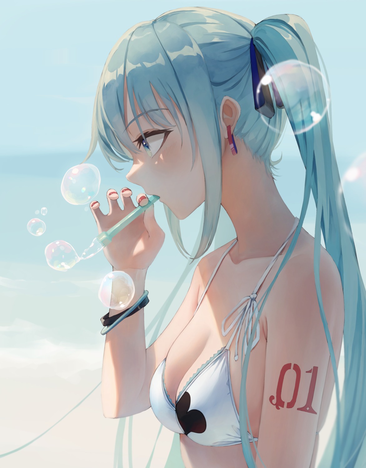 bikini_top hatsune_miku shun'ya_(daisharin36) swimsuits tattoo vocaloid