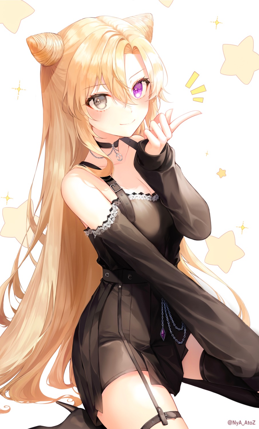 723/nanahumi cleavage dress garter heterochromia stockings thighhighs