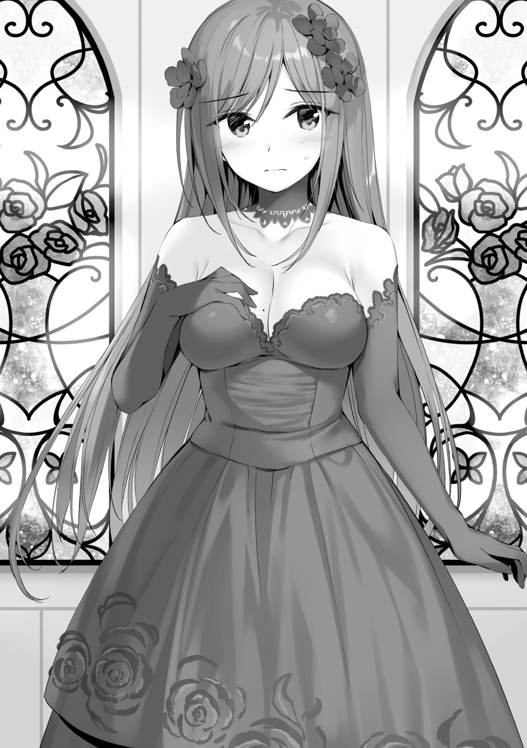 boku_no_kanojo_sensei dress jinsho_karen monochrome no_bra oryou