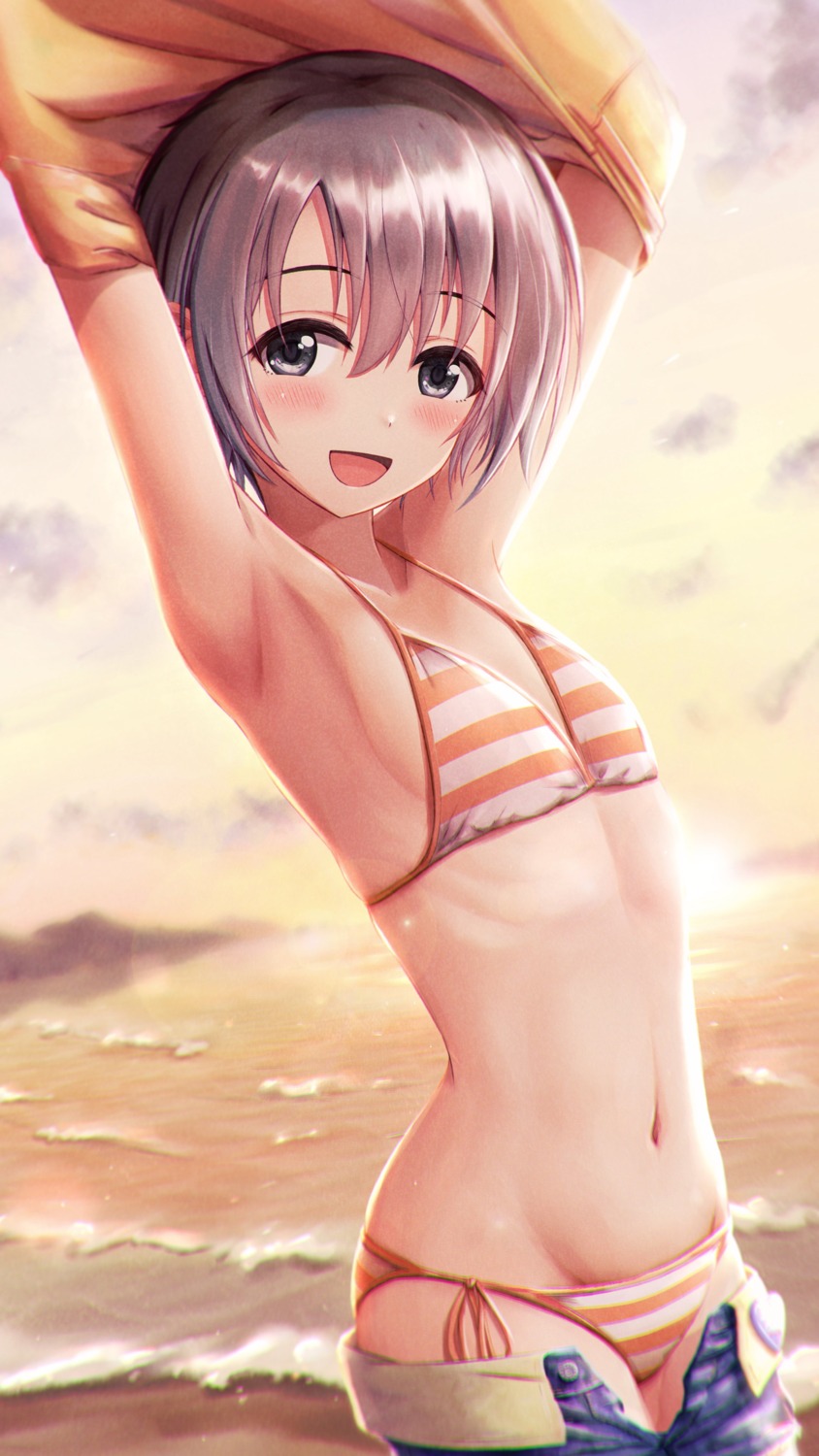 bikini masuku_(saint_mask) otokura_yuuki shirt_lift swimsuits the_idolm@ster the_idolm@ster_cinderella_girls undressing