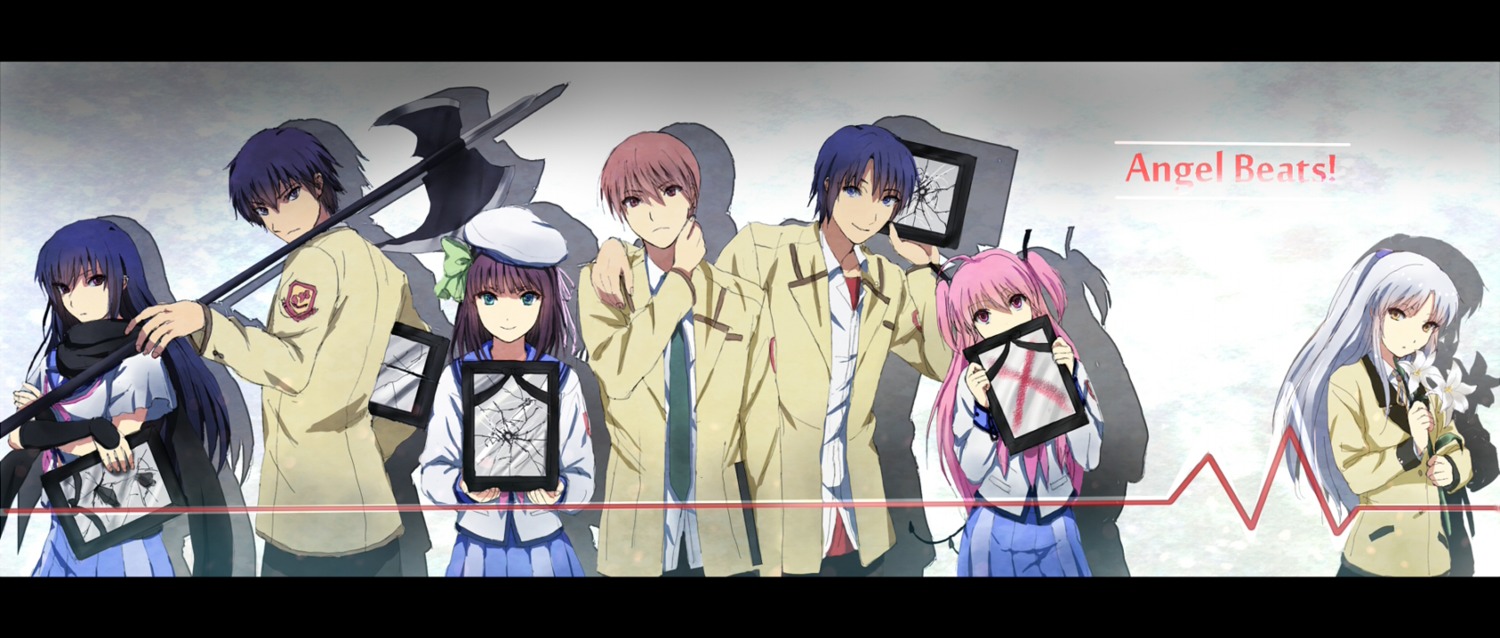 angel_beats! hinata_hideki nakamura_yuri noda otonashi_yuzuru sakamuke seifuku shiina tachibana_kanade weapon yoshioka_yui