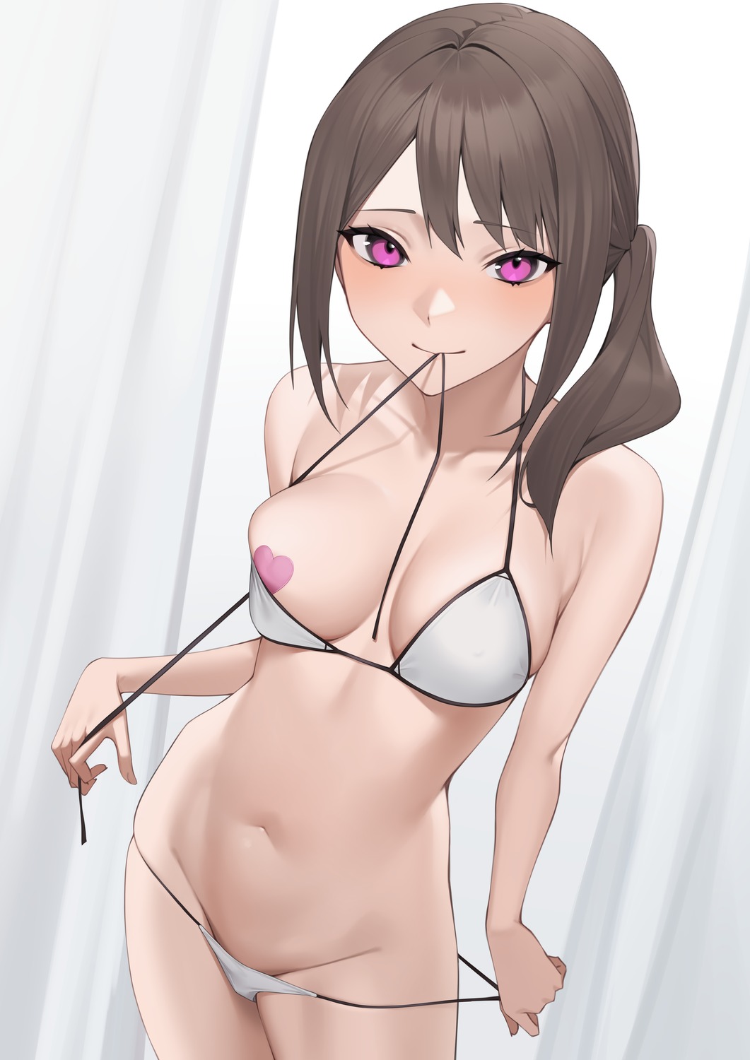 bikini breasts erect_nipples kuen_(kuennn12) panty_pull pasties swimsuits undressing