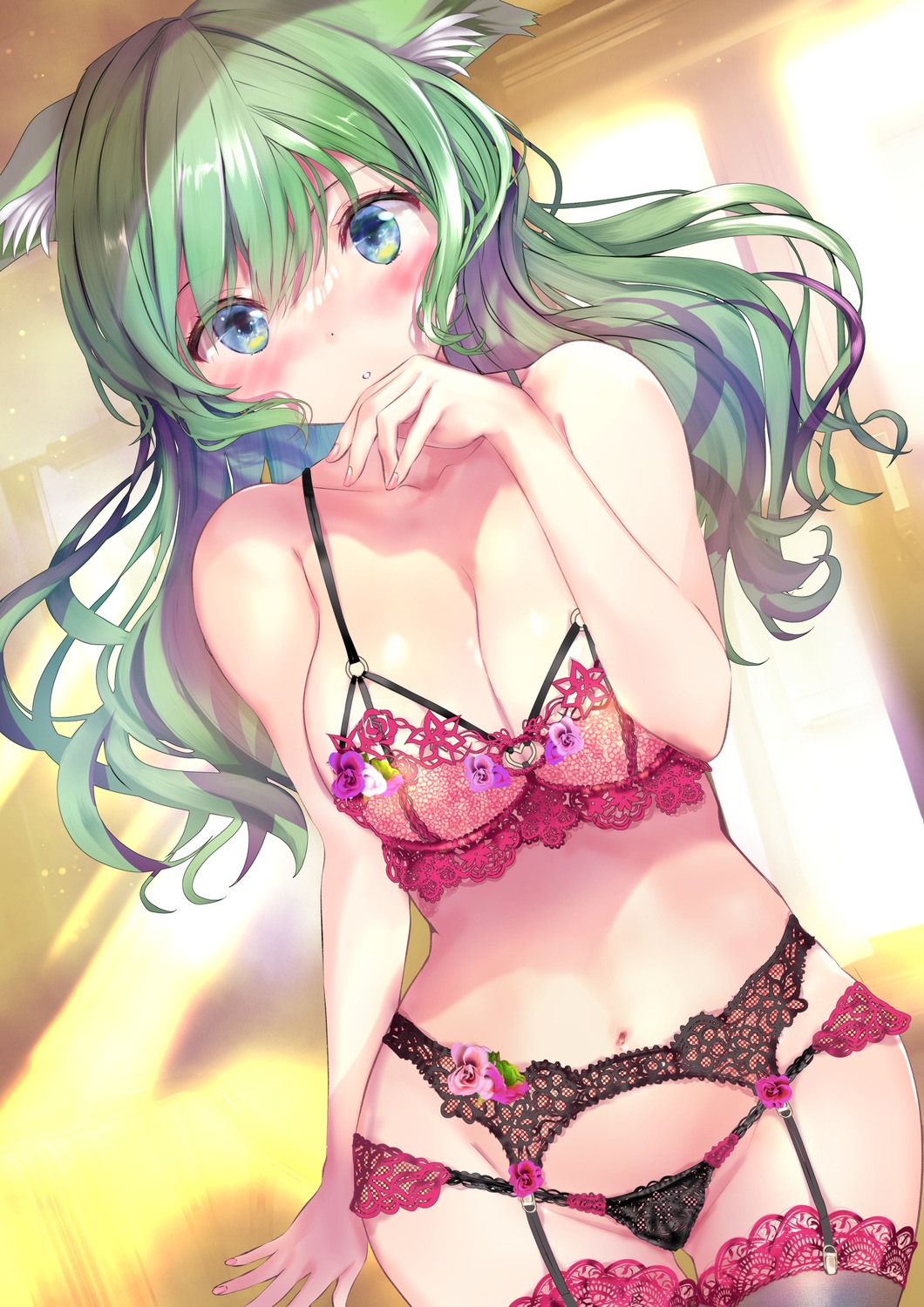 animal_ears bra garter_belt lingerie ogata_tei pantsu stockings thighhighs