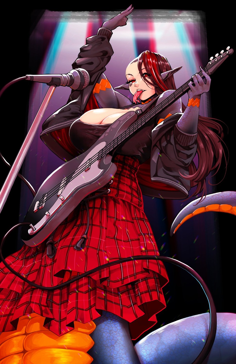 guitar monster_girl pointy_ears scribblesquad tail