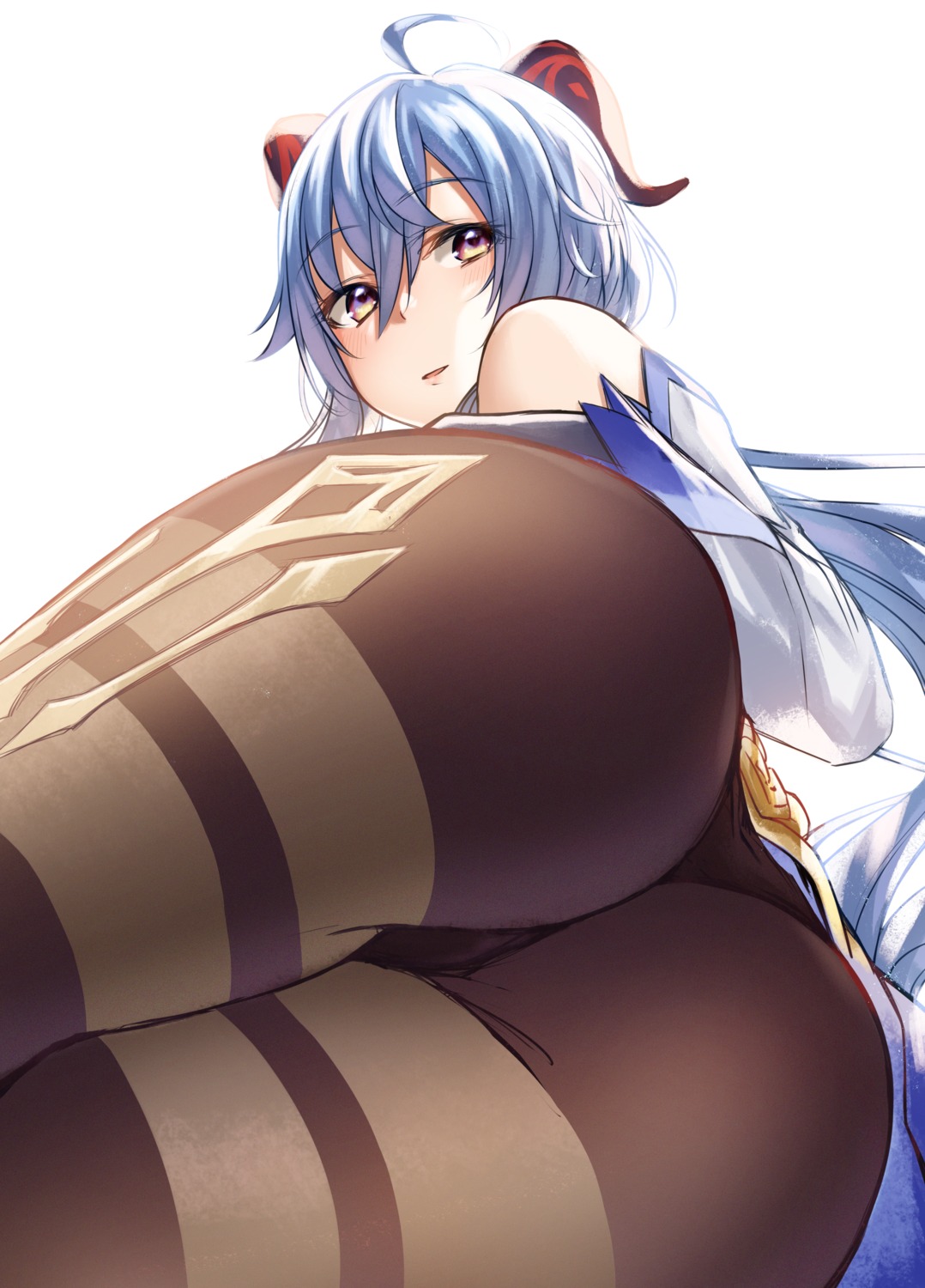 akky_(akimi1127) asian_clothes ass ganyu genshin_impact horns leotard pantyhose