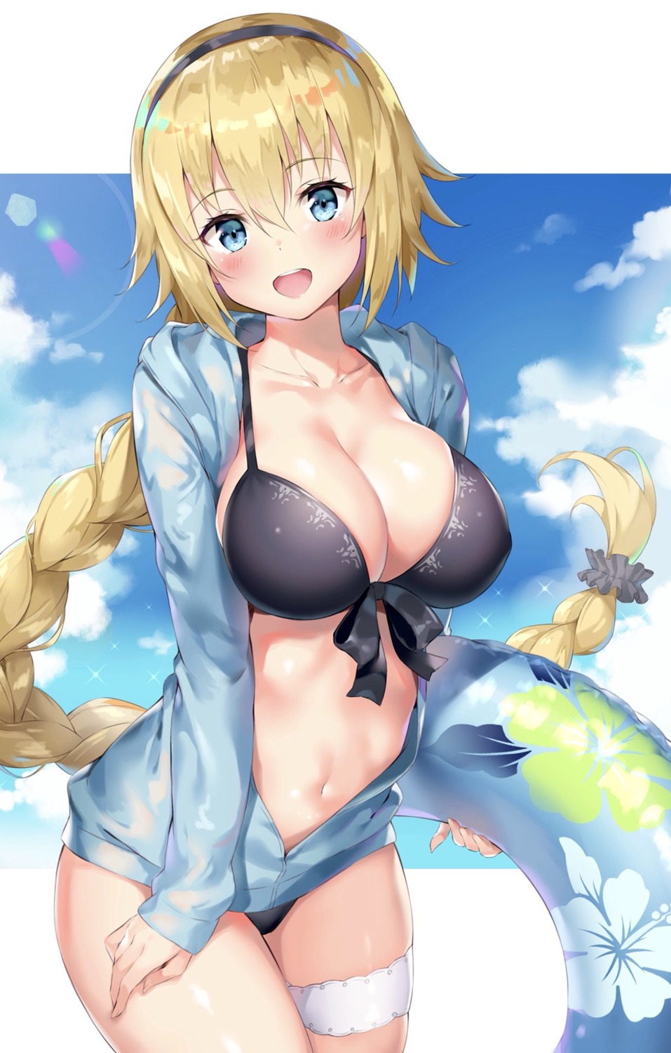 ale_nqki bikini cleavage fate/grand_order garter jeanne_d'arc jeanne_d'arc_(fate) open_shirt swimsuits