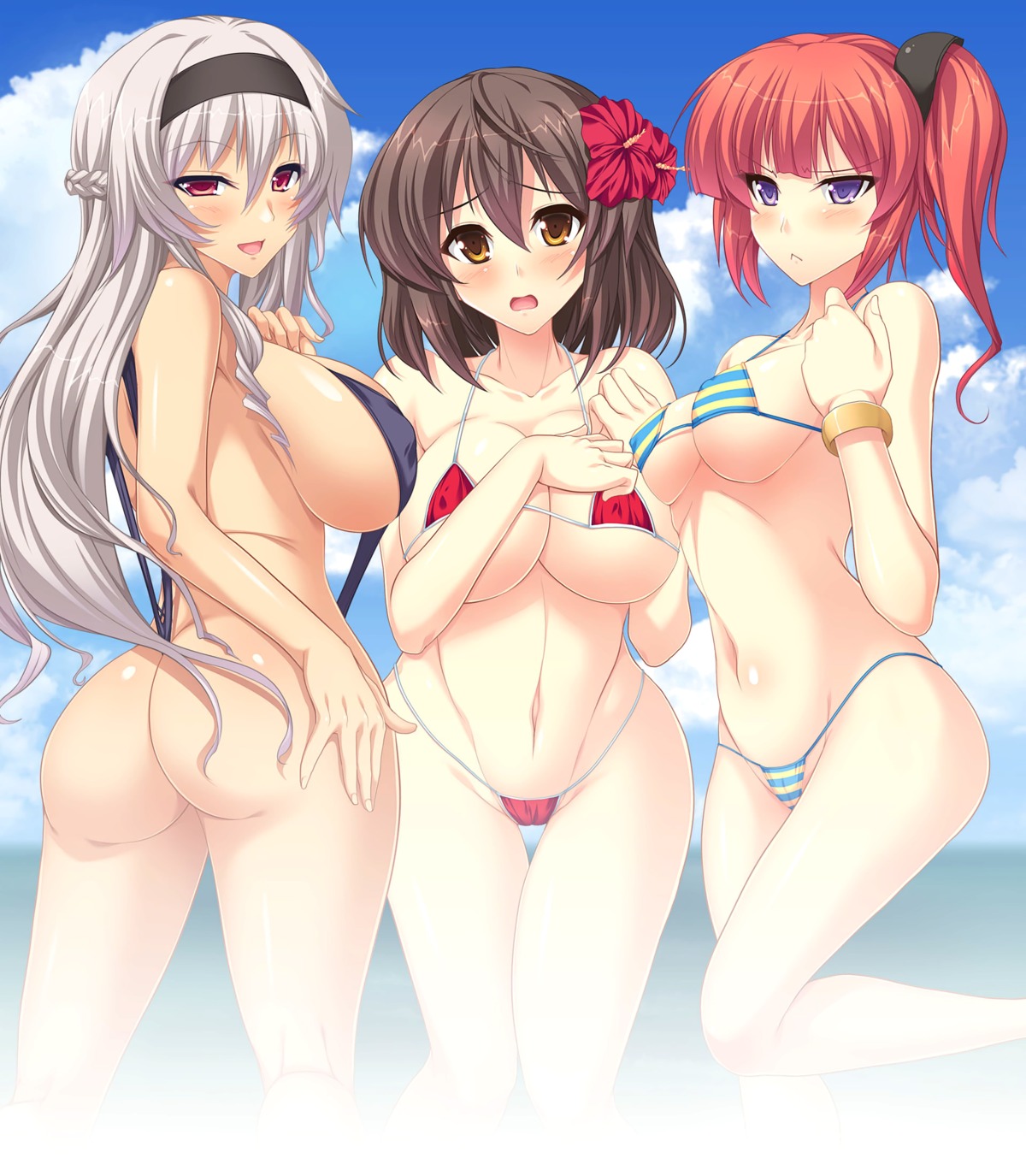 ass bikini breast_hold cameltoe erect_nipples jpeg_artifacts over-dose peekaboo! sling_bikini swimsuits yasakani_an