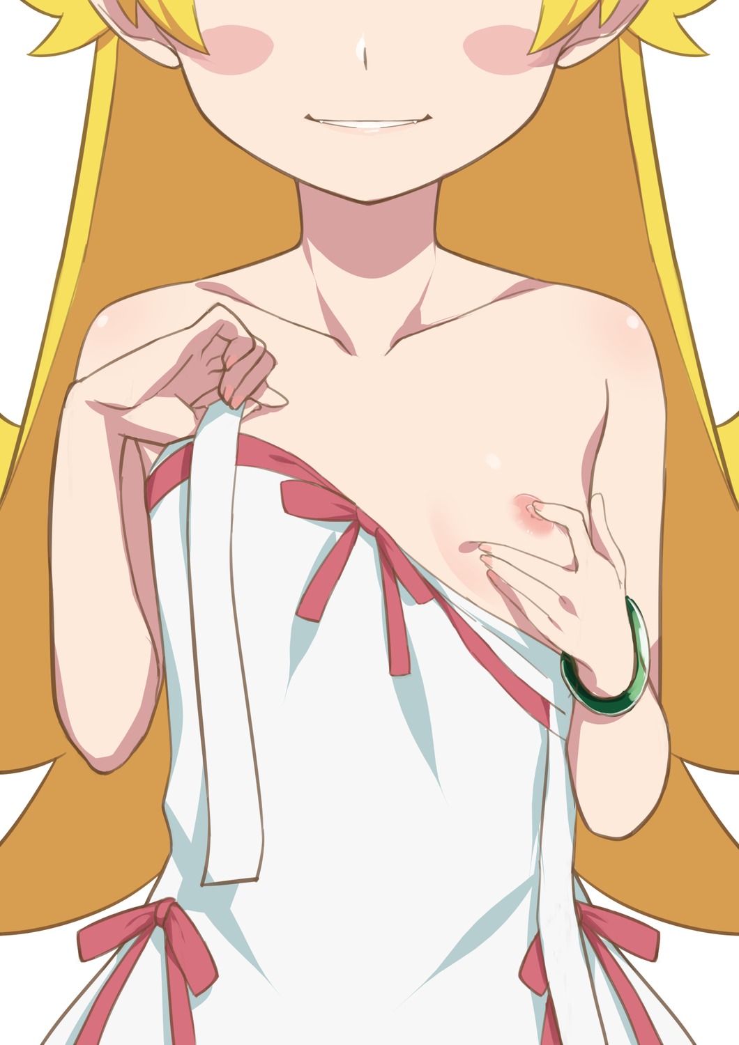 bakemonogatari breast_grab breasts dress monogatari_(series) morisobo nipples no_bra oshino_shinobu