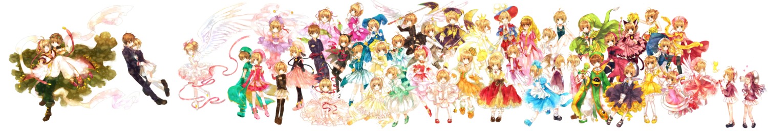 alice_in_wonderland animal_ears asian_clothes card_captor_sakura character_design cheerleader crossdress crossover daidouji_tomoyo dress garter kerberos kinomoto_sakura li_syaoran maid nekomimi pantyhose seifuku shigaraki_sarai swimsuits sword tail thighhighs tsubasa_reservoir_chronicle wings yukata