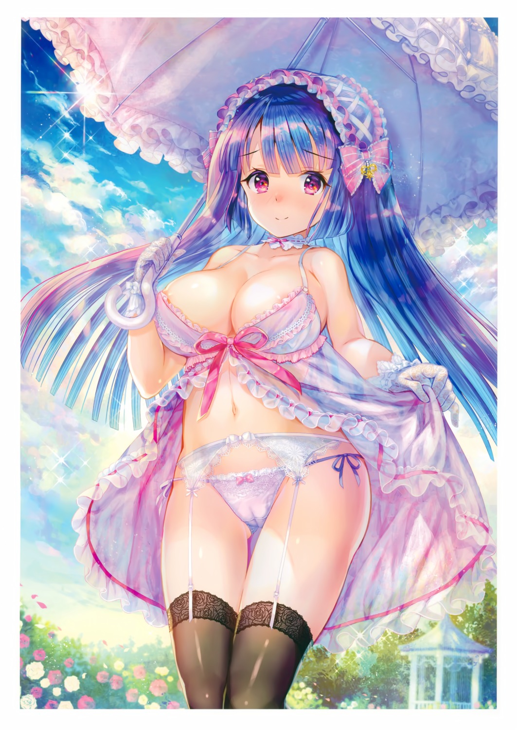 areola ayane_yui bra cameltoe garter_belt lingerie see_through stockings thighhighs