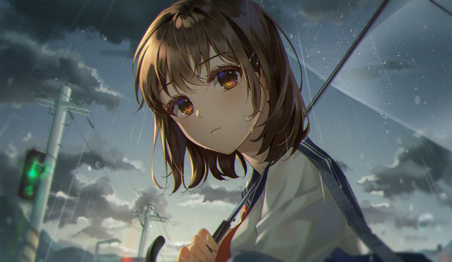 connie_(keean2019) seifuku umbrella wet