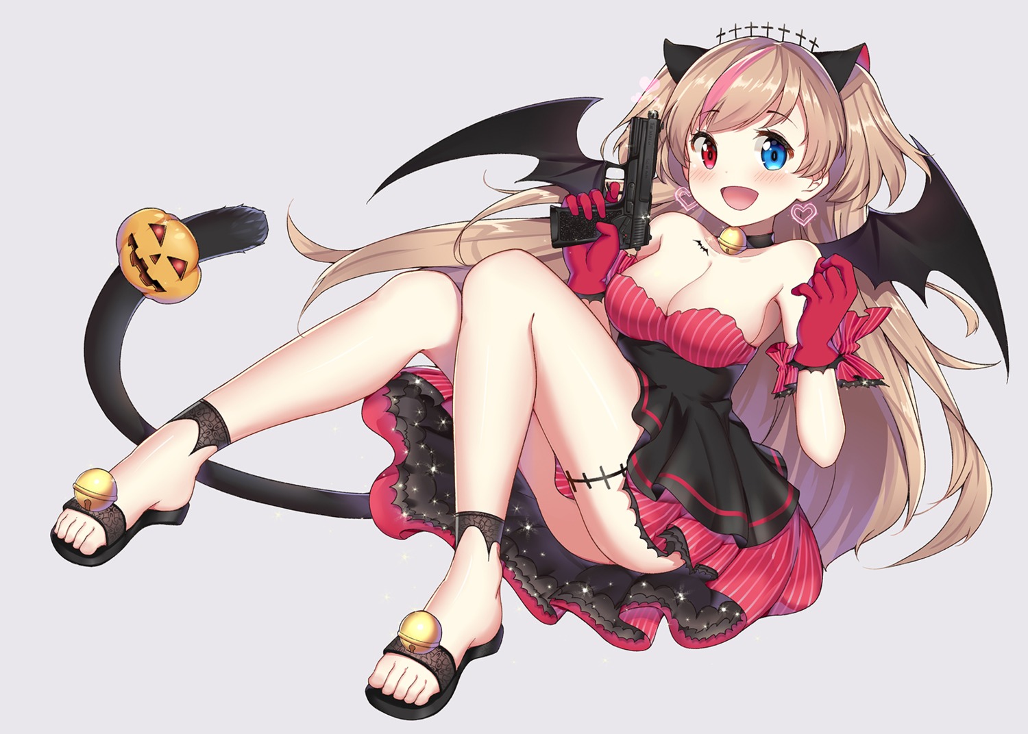 aly_(wei983999767) animal_ears cleavage dress girls_frontline gun halloween heterochromia mk_23_(girls_frontline) nekomimi tail wings