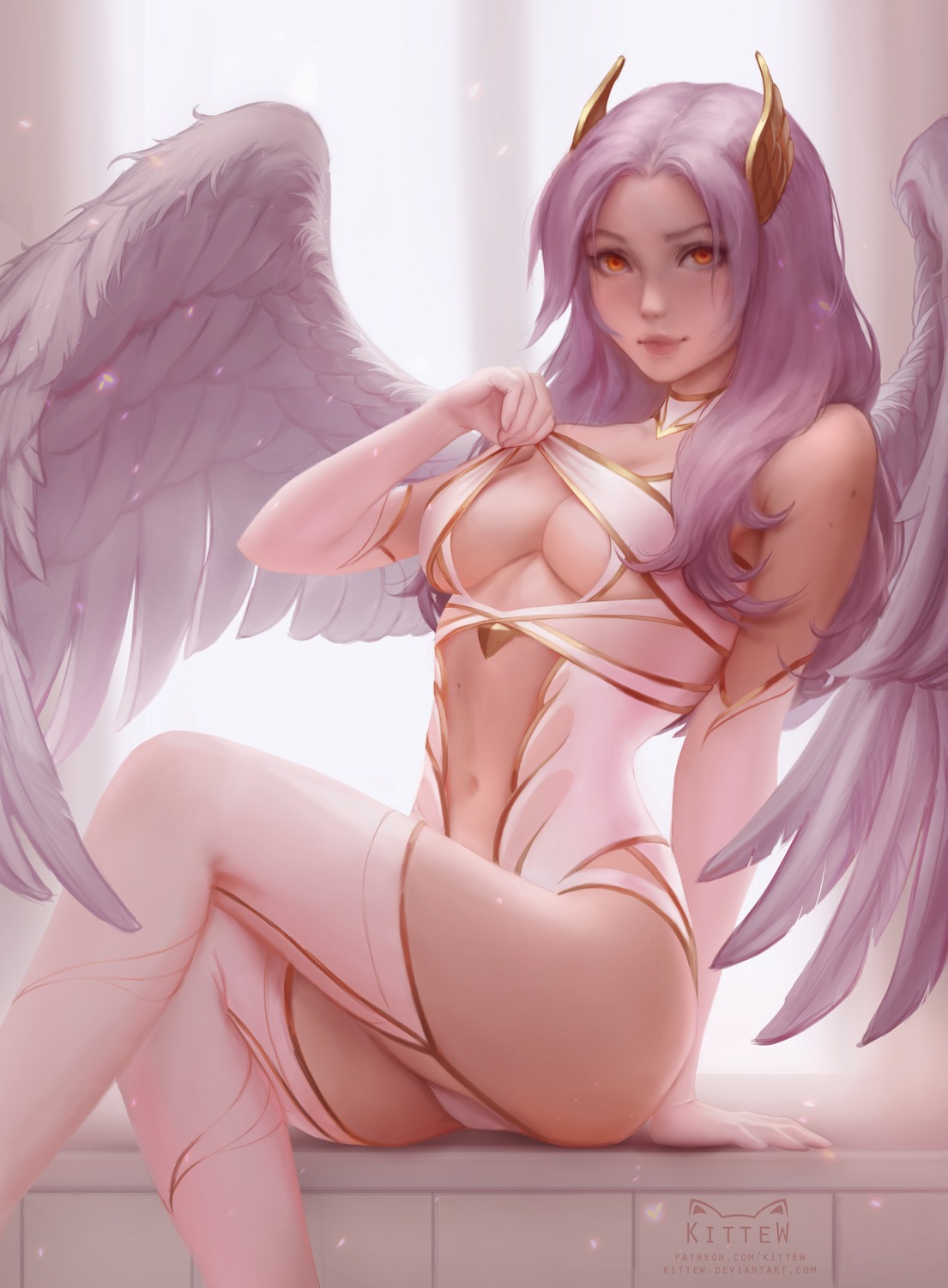 angel daria_leonova no_bra stockings thighhighs wings