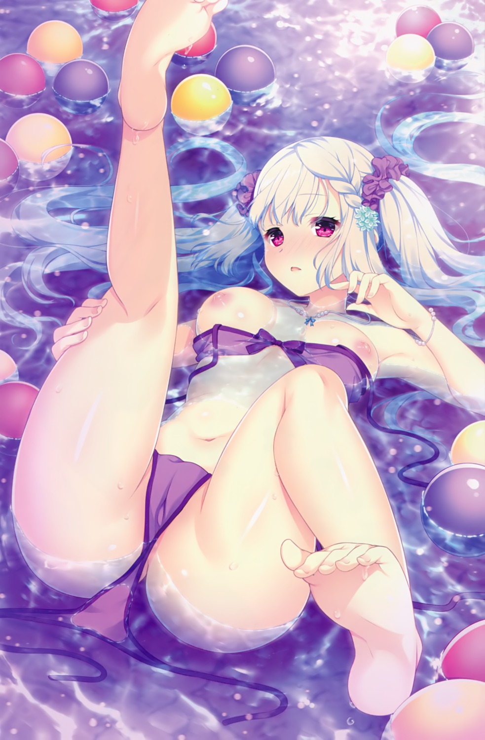 bikini breasts crystalia feet katana_(series) kazamine_matsurika nipples panty_pull pero shiraha_kirameku_koi_shirabe swimsuits thong wardrobe_malfunction wet