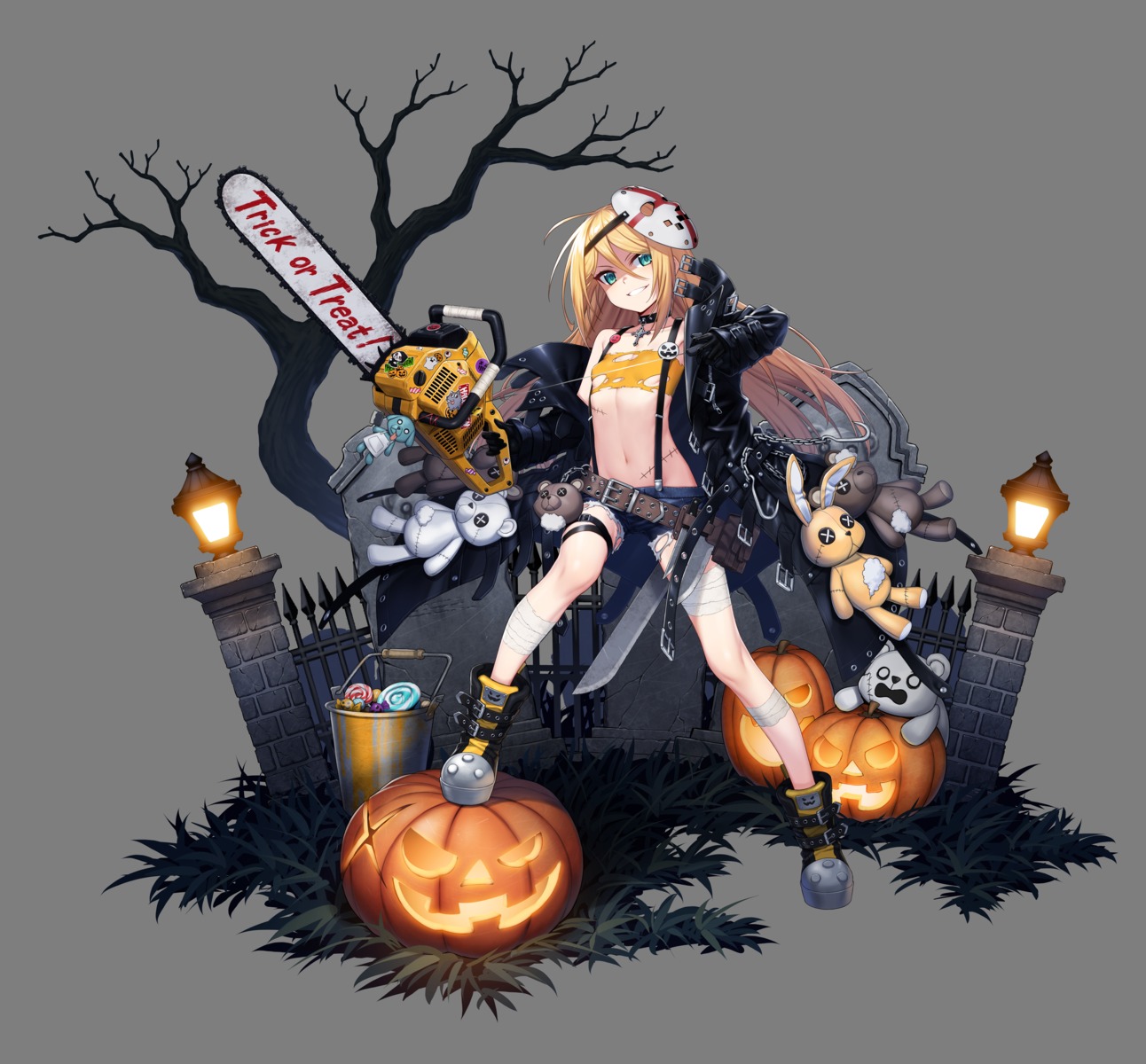 bandages chainsaw counter:side garter halloween loli no_bra sword torn_clothes