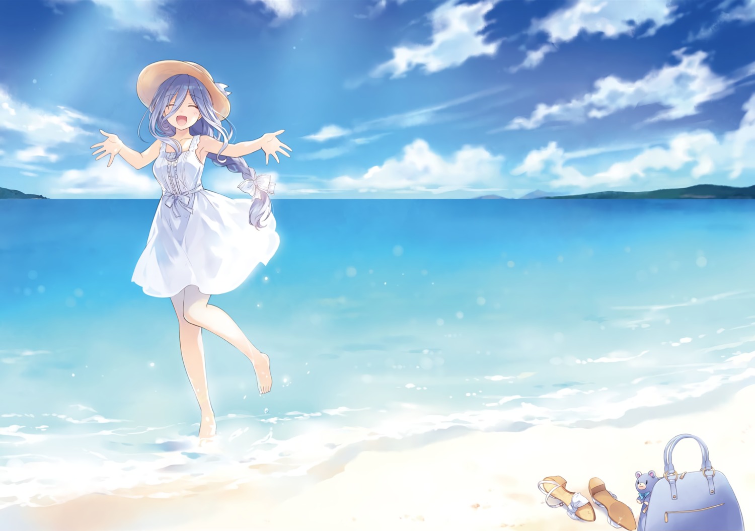 date_a_live detexted dress landscape summer_dress takamiya_mio tsunako wet