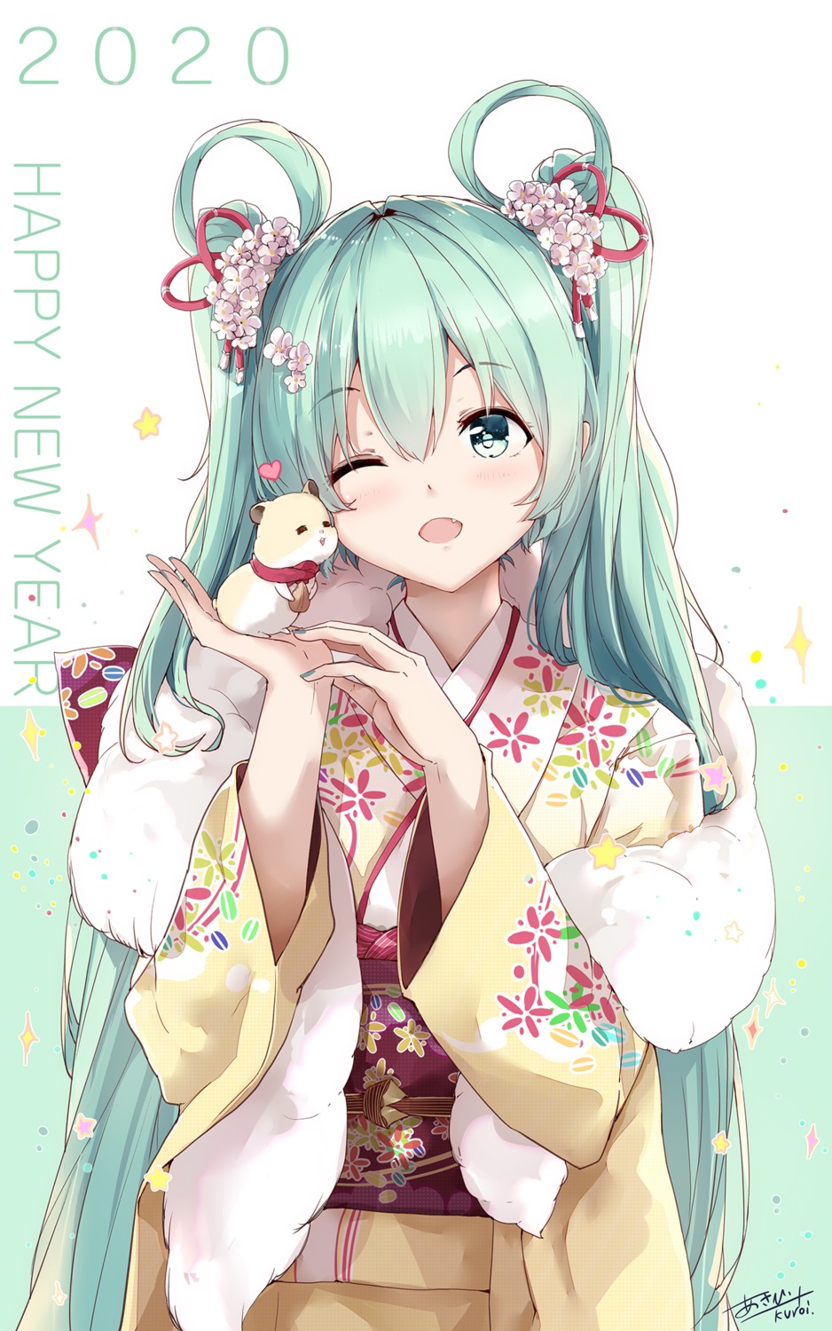 asahi_kuroi hatsune_miku kimono vocaloid