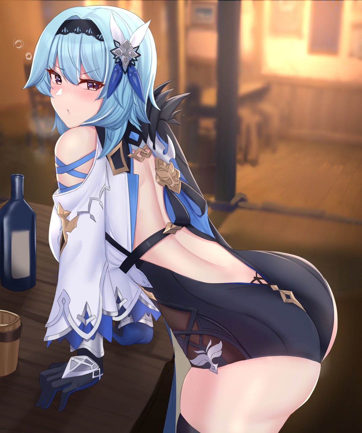 ass eula genshin_impact kanta_(kanta_077) leotard no_bra thighhighs