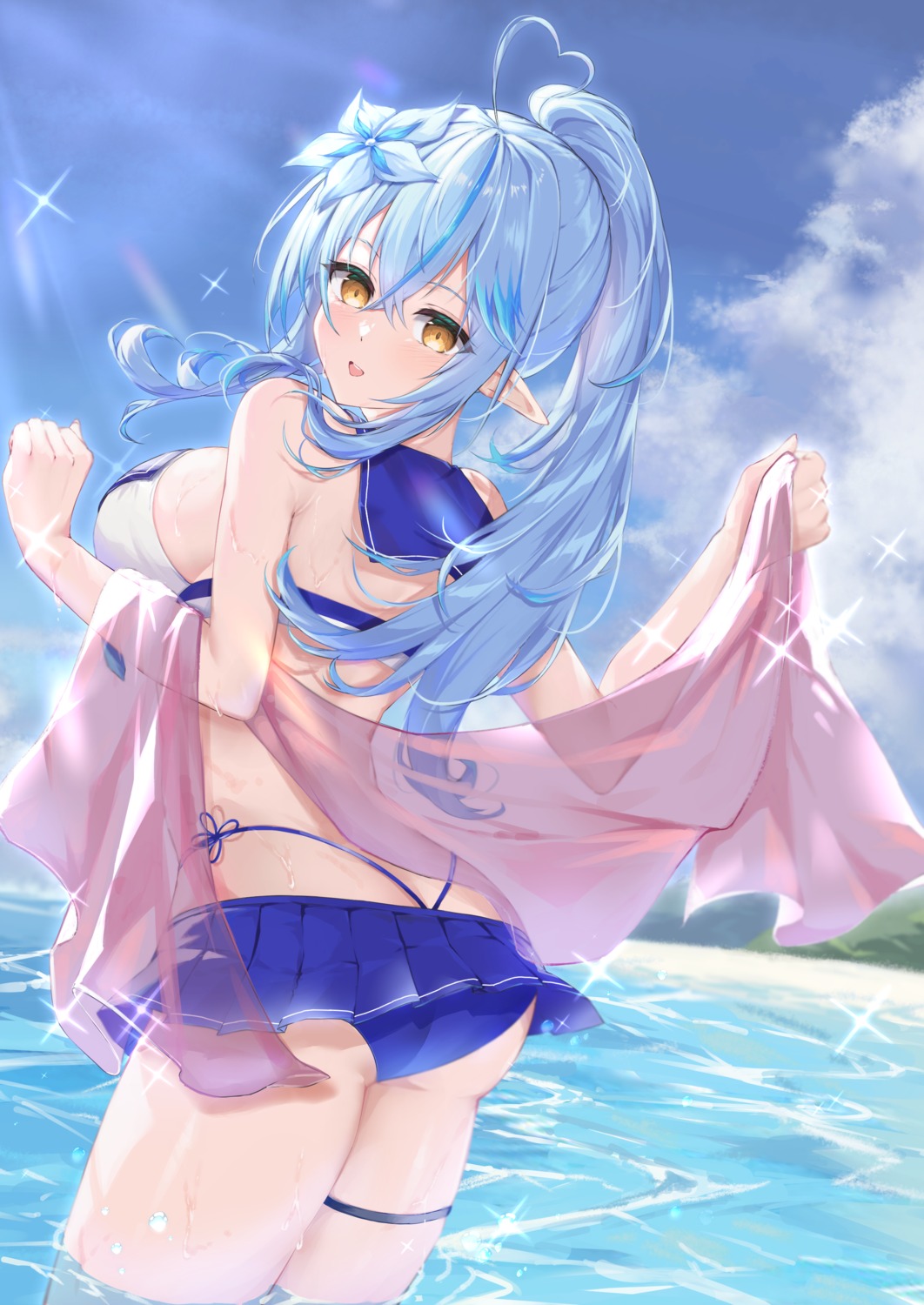 ass bikini fuchi_(0616tk) garter hololive swimsuits wet yukihana_lamy