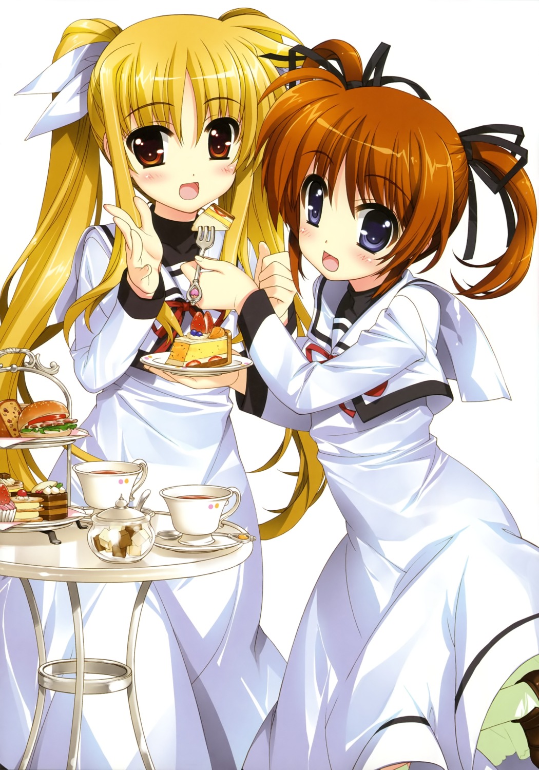 fate_testarossa fujima_takuya mahou_shoujo_lyrical_nanoha seifuku takamachi_nanoha